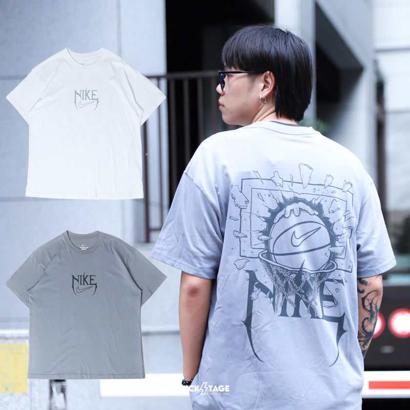 男款 NIKE AS M NK TEE M90 OC VERB 白 灰 印花 灌籃 籃球 純棉 寬鬆 運動 休閒 短T【HJ3432】