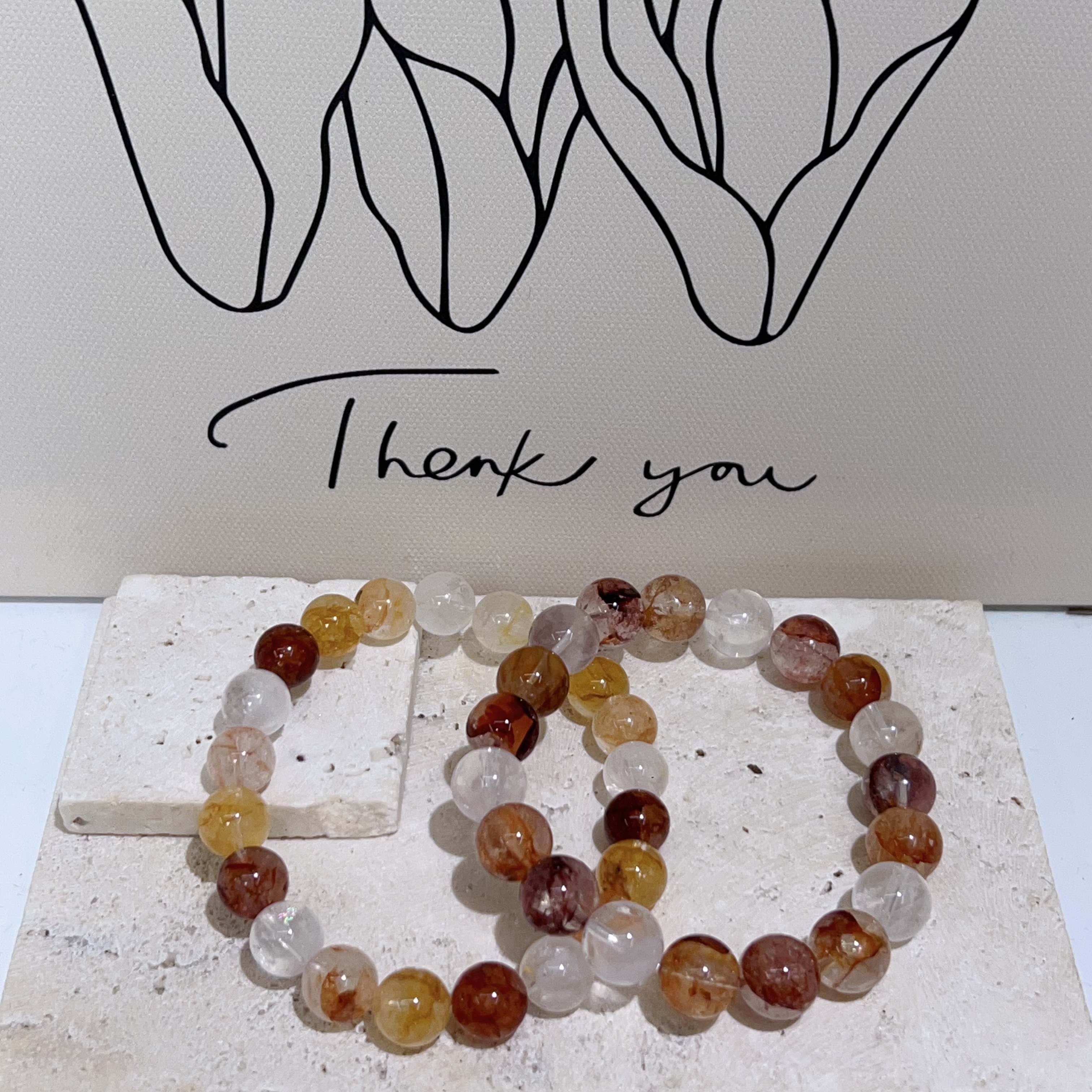 橙紅膠花手串 10mm