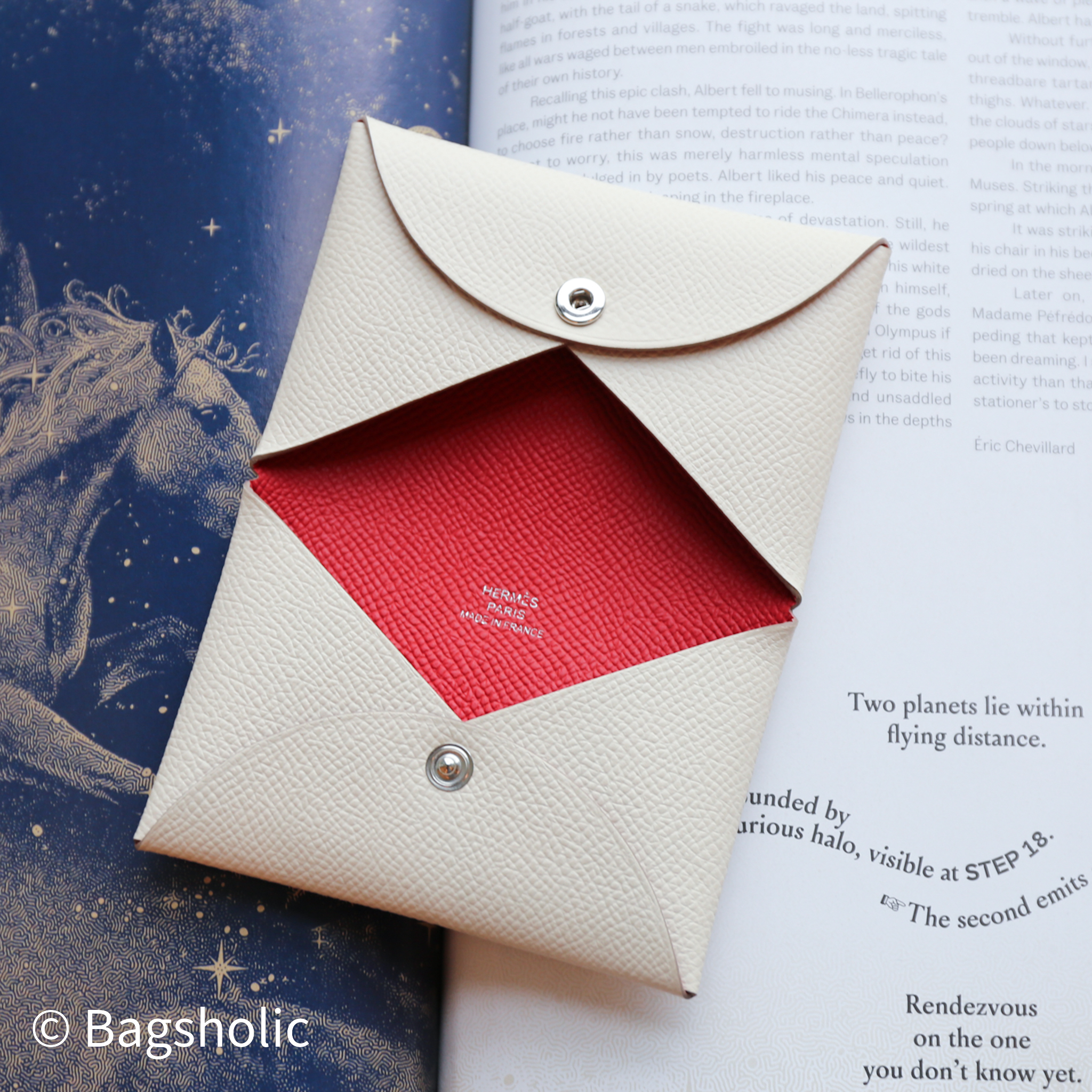 Hermes Calvi CardHolder (Craie/Rouge Rad Color Epsom Leather)