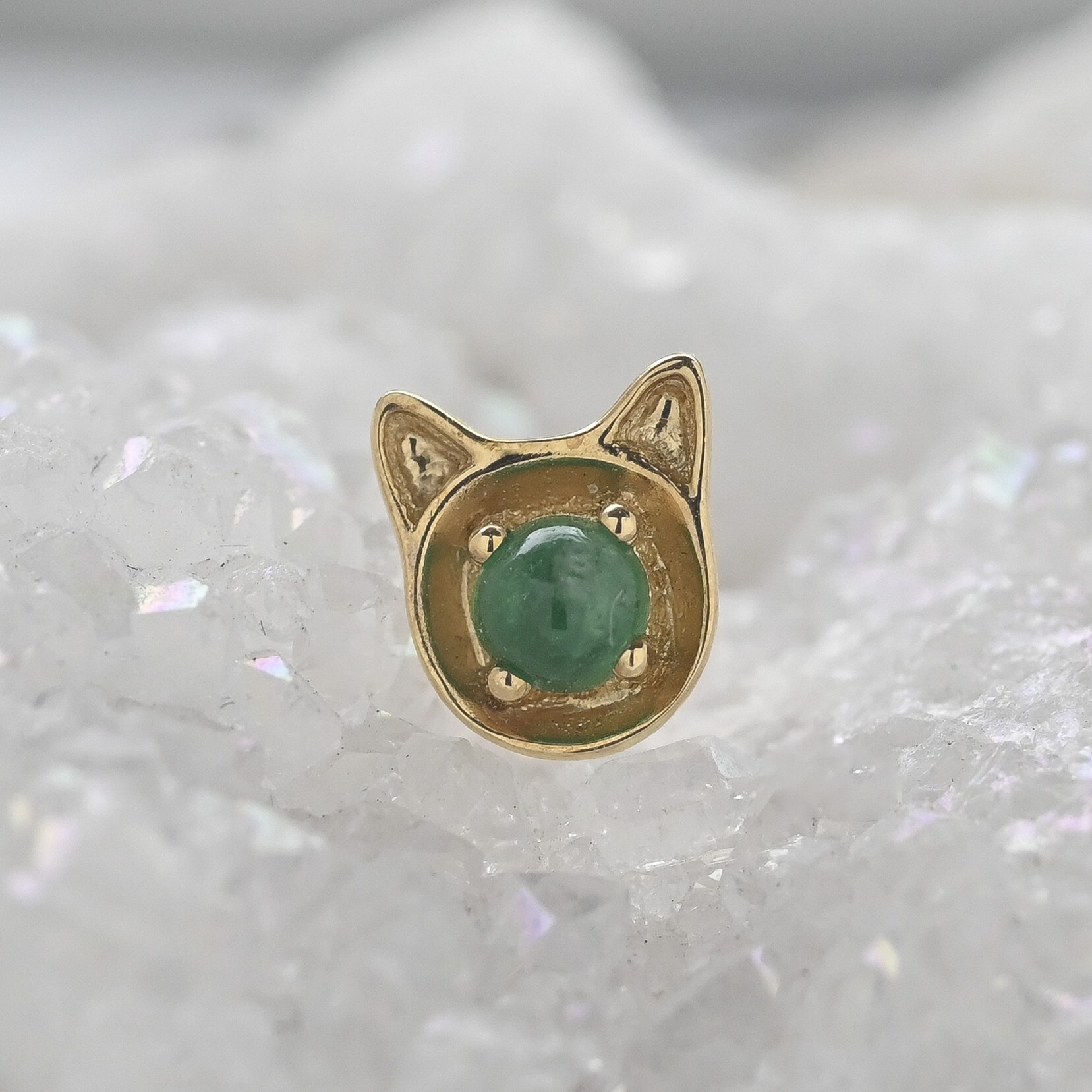 18K Mr. Greeny Cat Emerald Earring