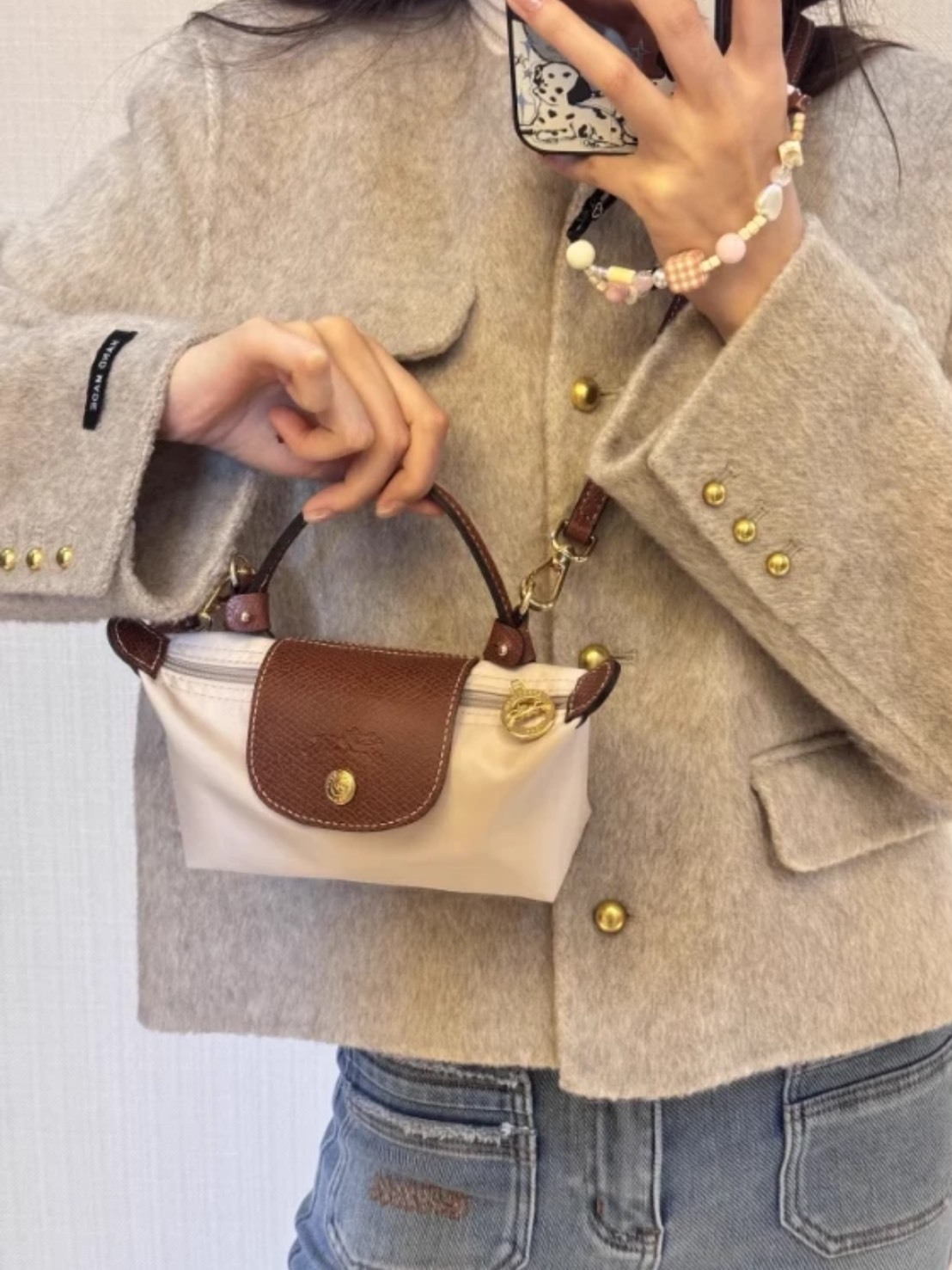 LONGCHAMP MINI 米白餃子包