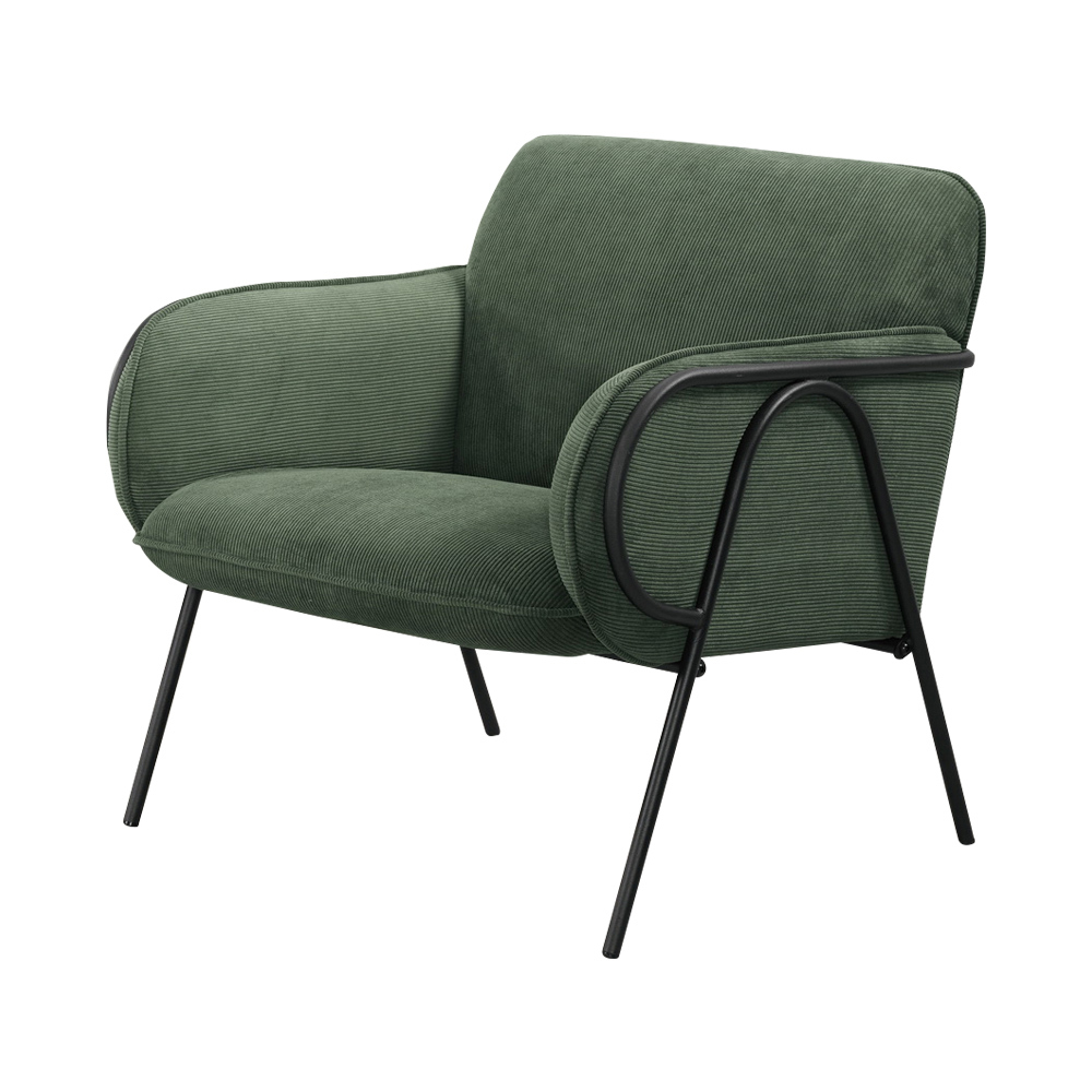 耶尼工業風綠色絨布休閒單人椅/沙發椅/商務洽談椅/房間椅/會客椅