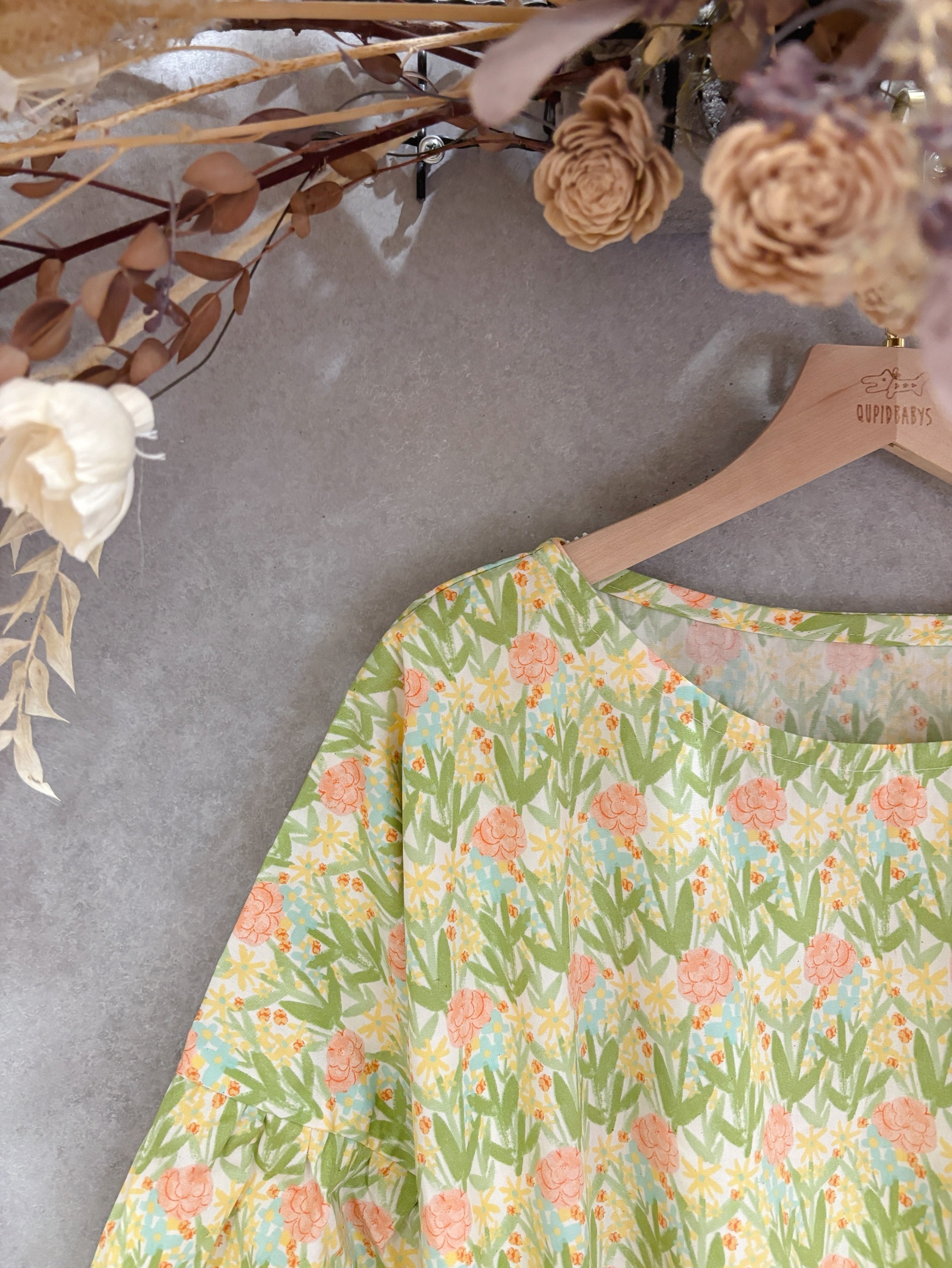 青綠小花 媽咪午茶長洋裝