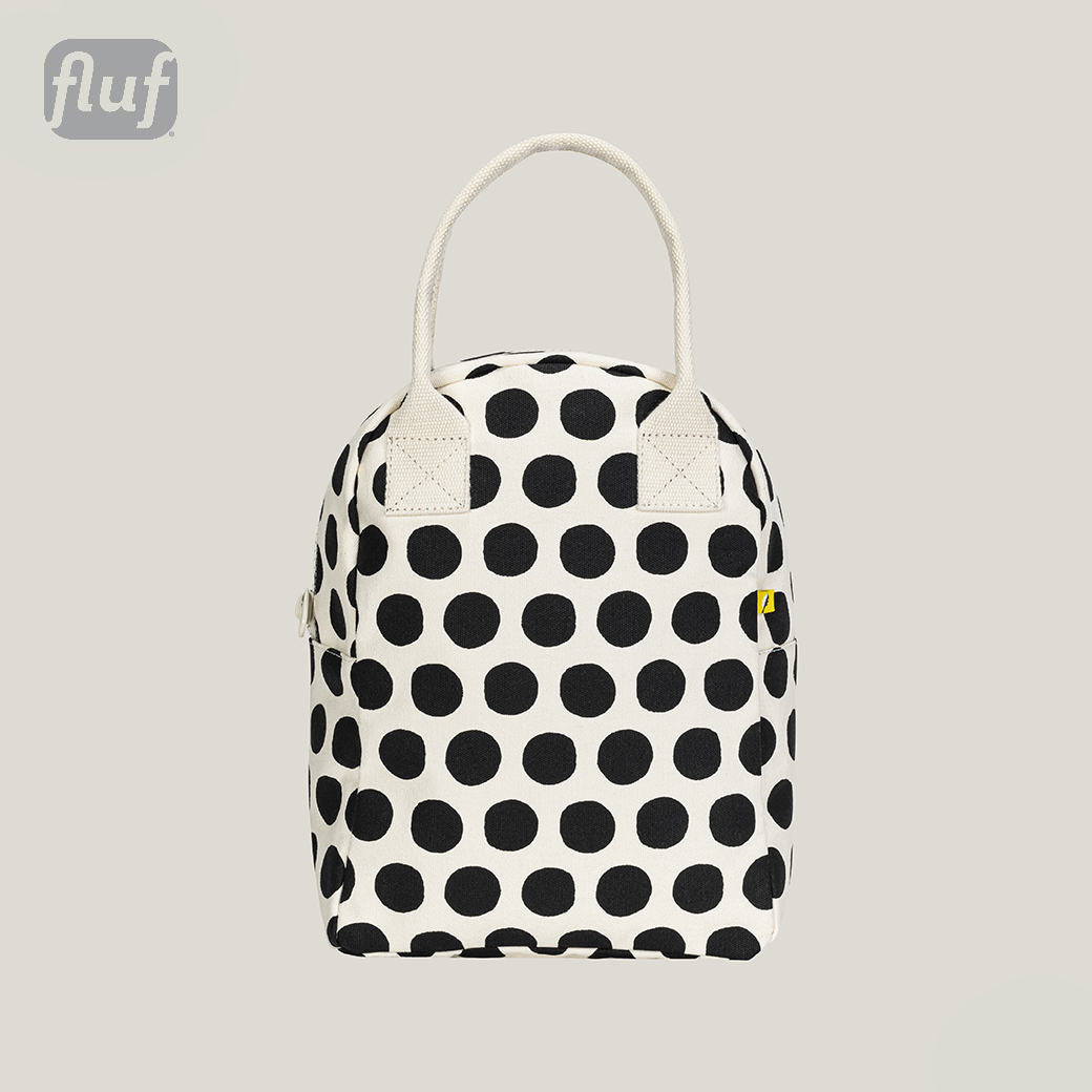 拉鍊隨手袋【波卡圓點黑白】-加拿大Fluf有機棉