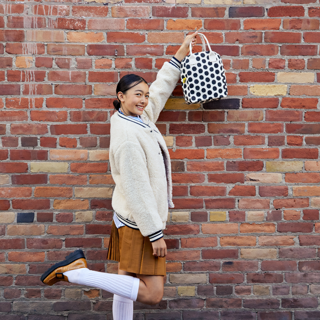 拉鍊隨手袋【波卡圓點黑白】-加拿大Fluf有機棉