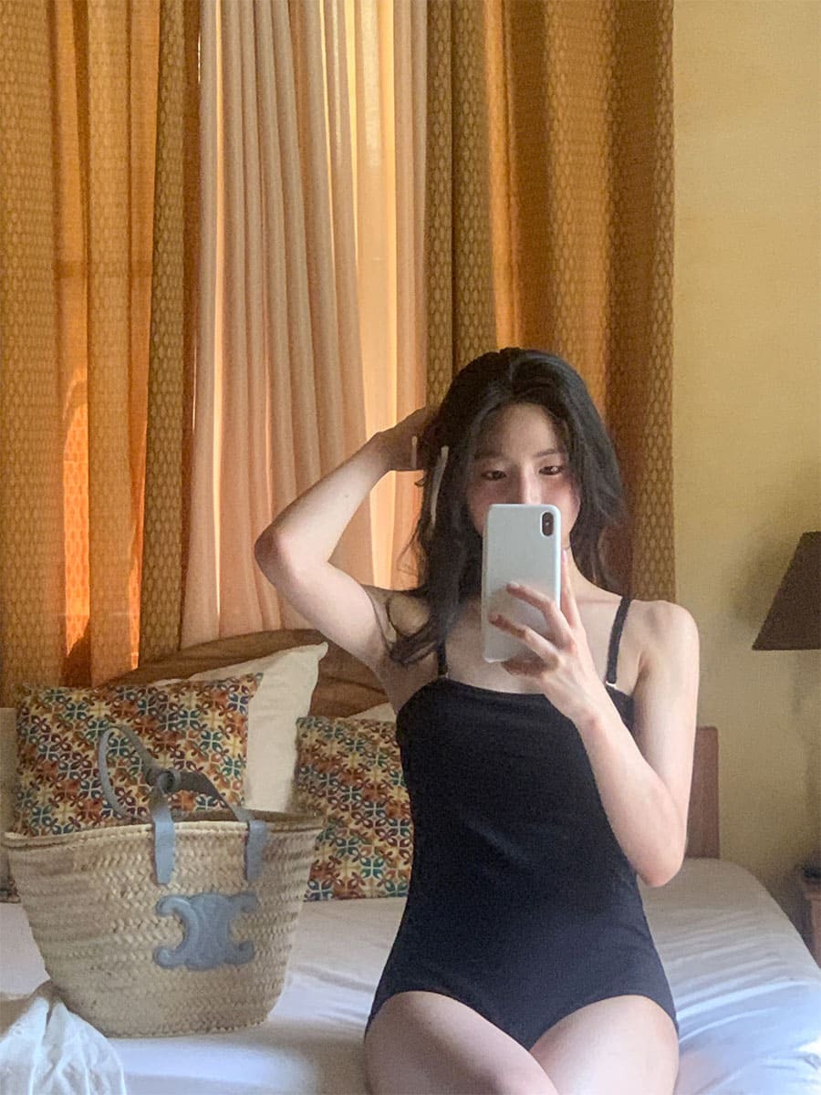 韓國Cherrykoko授權 簡潔皺感基本款平口連身泳裝