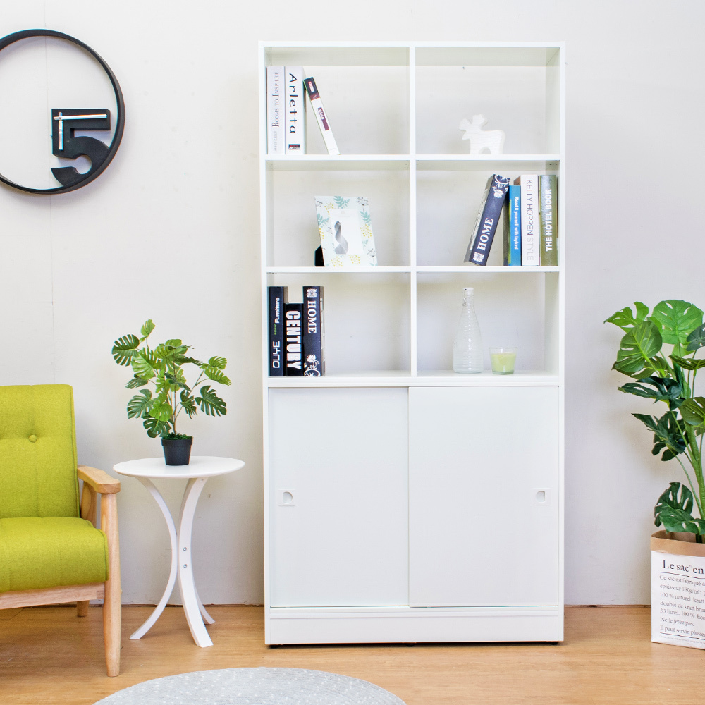 南亞塑鋼-3尺開放式六格雙拉門塑鋼展示櫃/收納置物櫃/隔間櫃