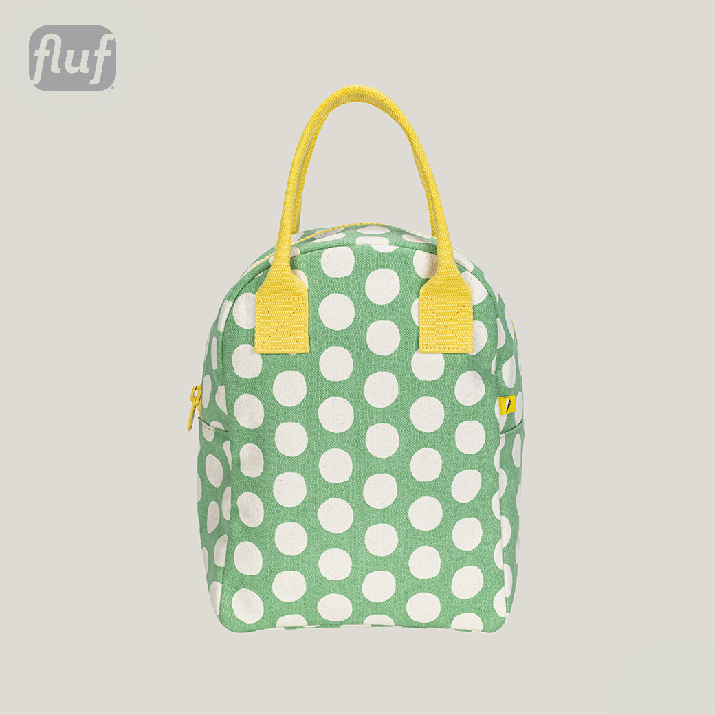 拉鍊隨手袋【波卡圓點綠白】-加拿大Fluf有機棉