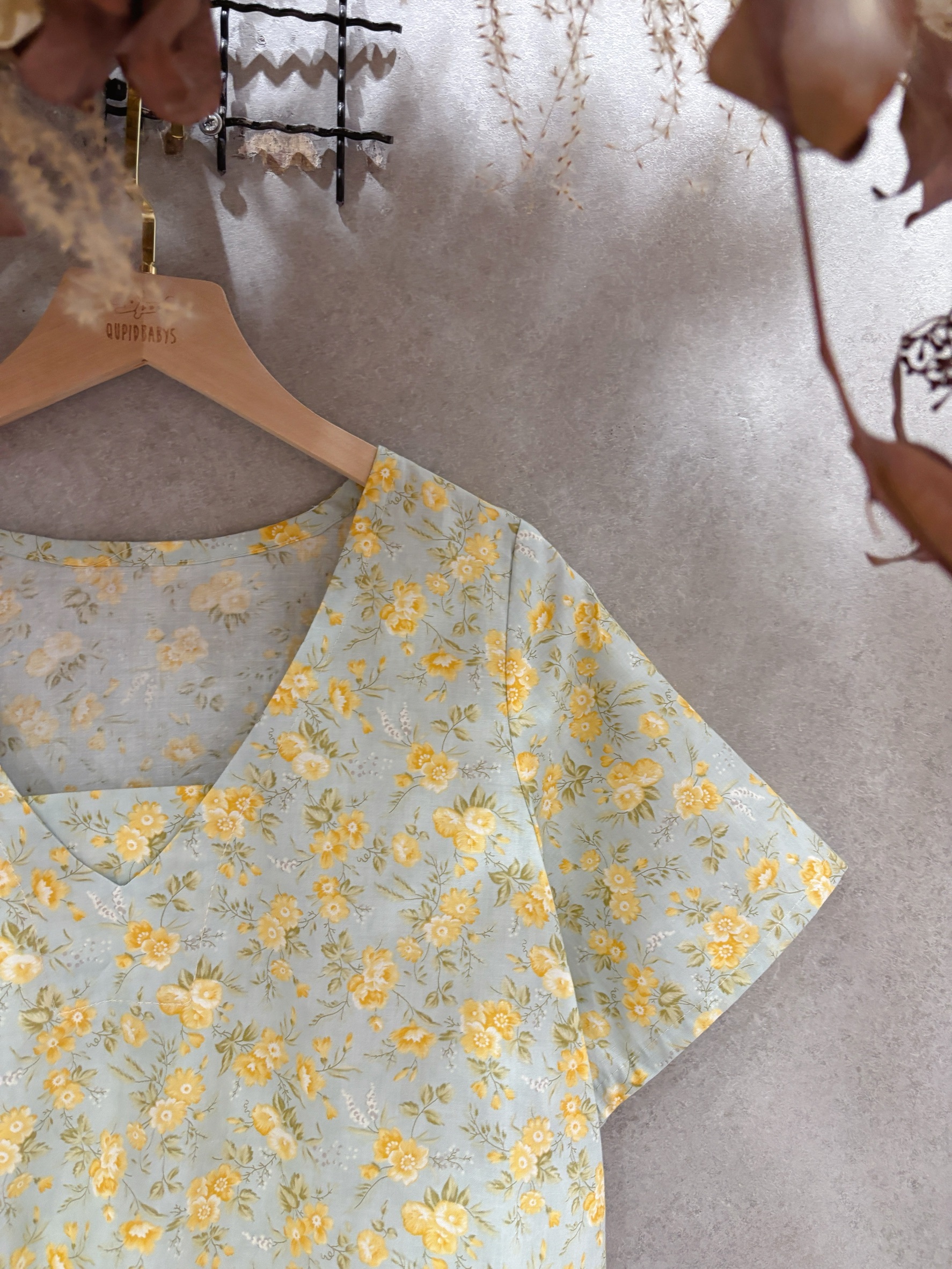 小黃花束 媽咪鄉村短袖短洋裝