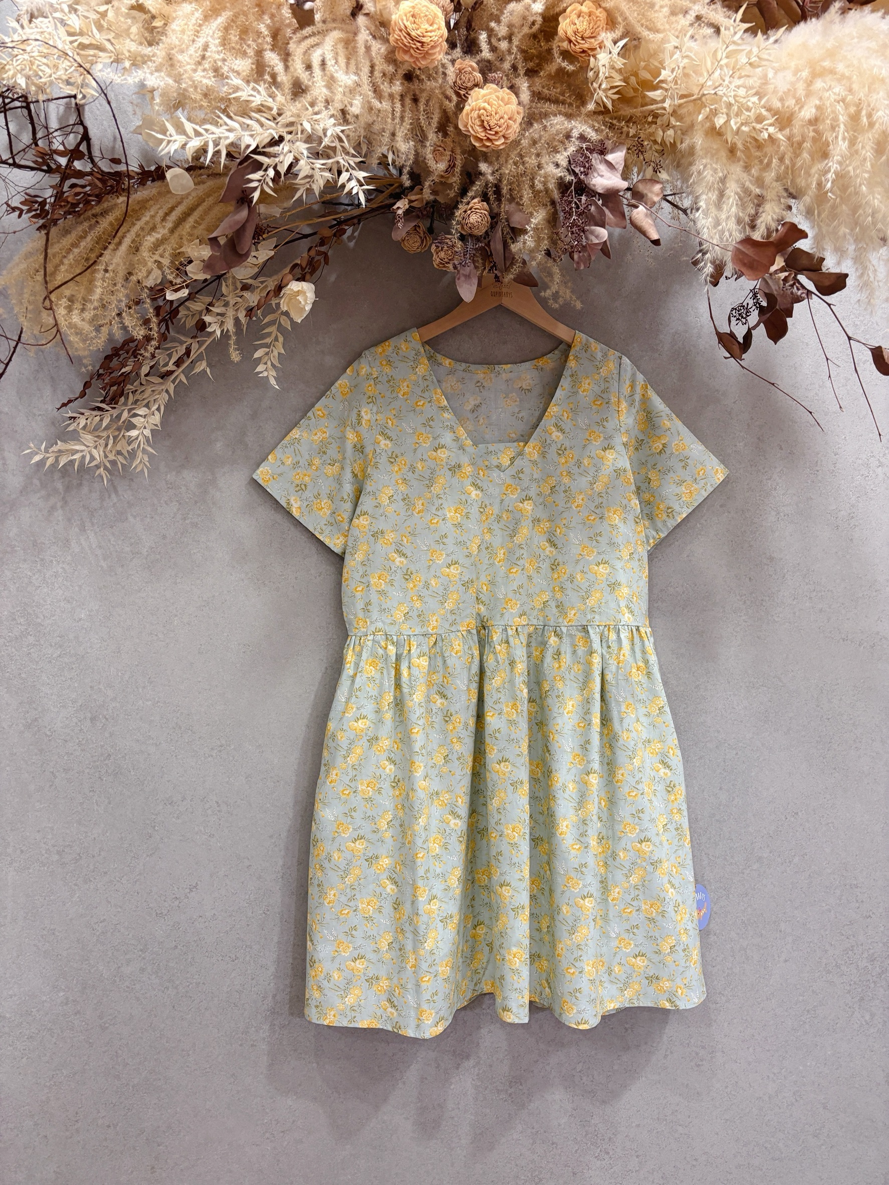 小黃花束 媽咪鄉村短袖短洋裝