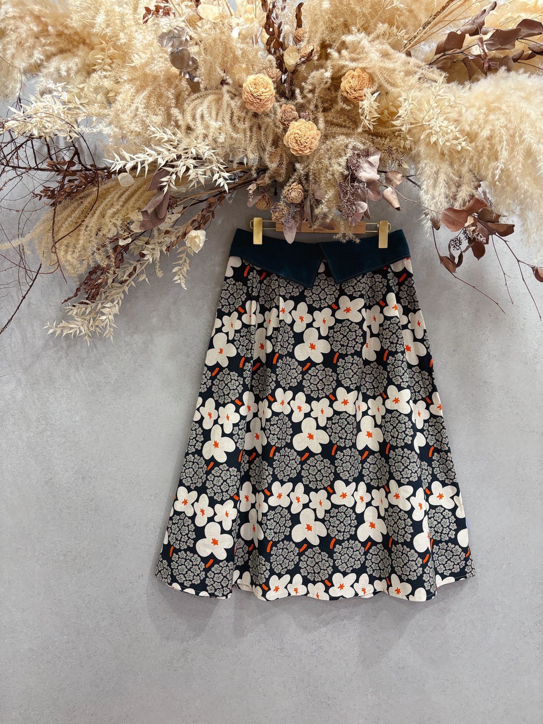 綠繡球花 媽咪翻摺長裙 (L)