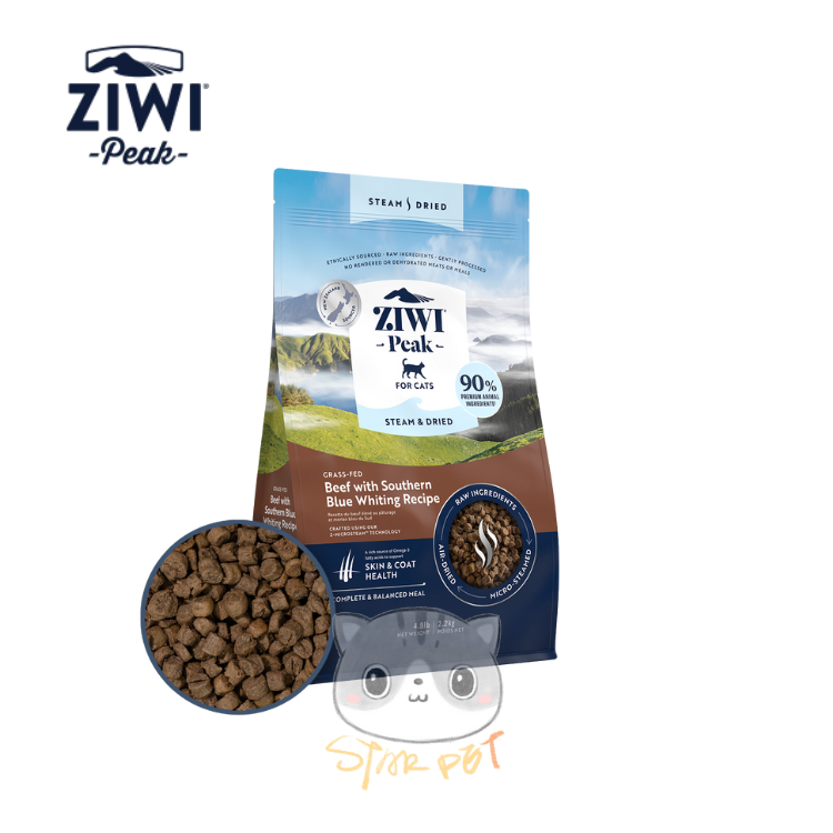 ZiwiPeak Steam & Dried For Cats - Grass-fed Beef with Southern Blue Whiting 2.2kg