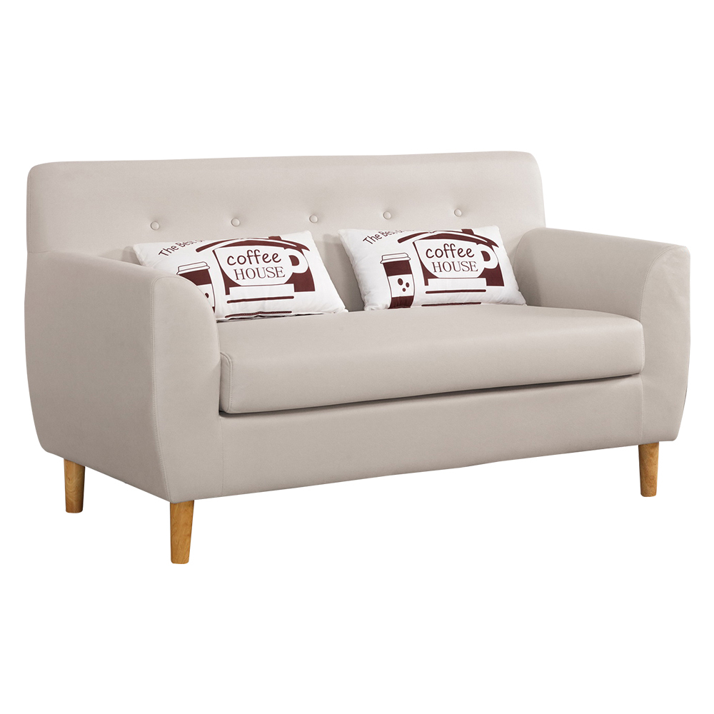 克利奧米白色科技布面沙發雙人座/二人座沙發椅-附抱枕