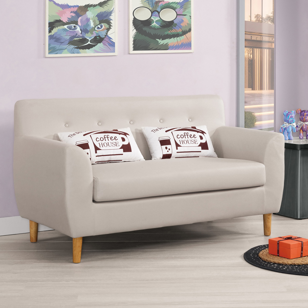 克利奧米白色科技布面沙發雙人座/二人座沙發椅-附抱枕