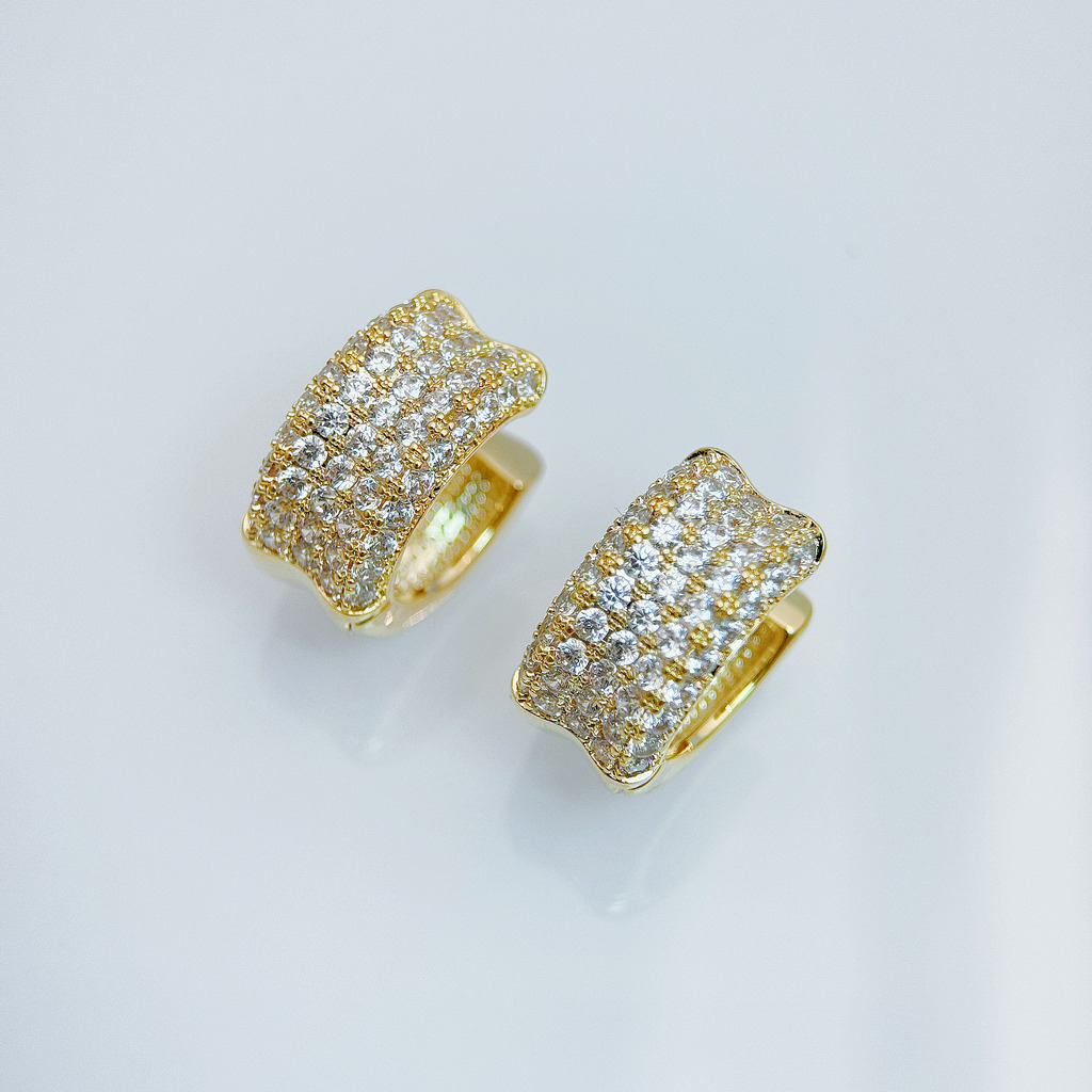 金銀排鑽寬版耳環