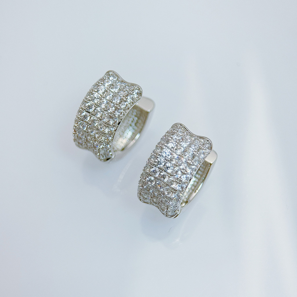 金銀排鑽寬版耳環