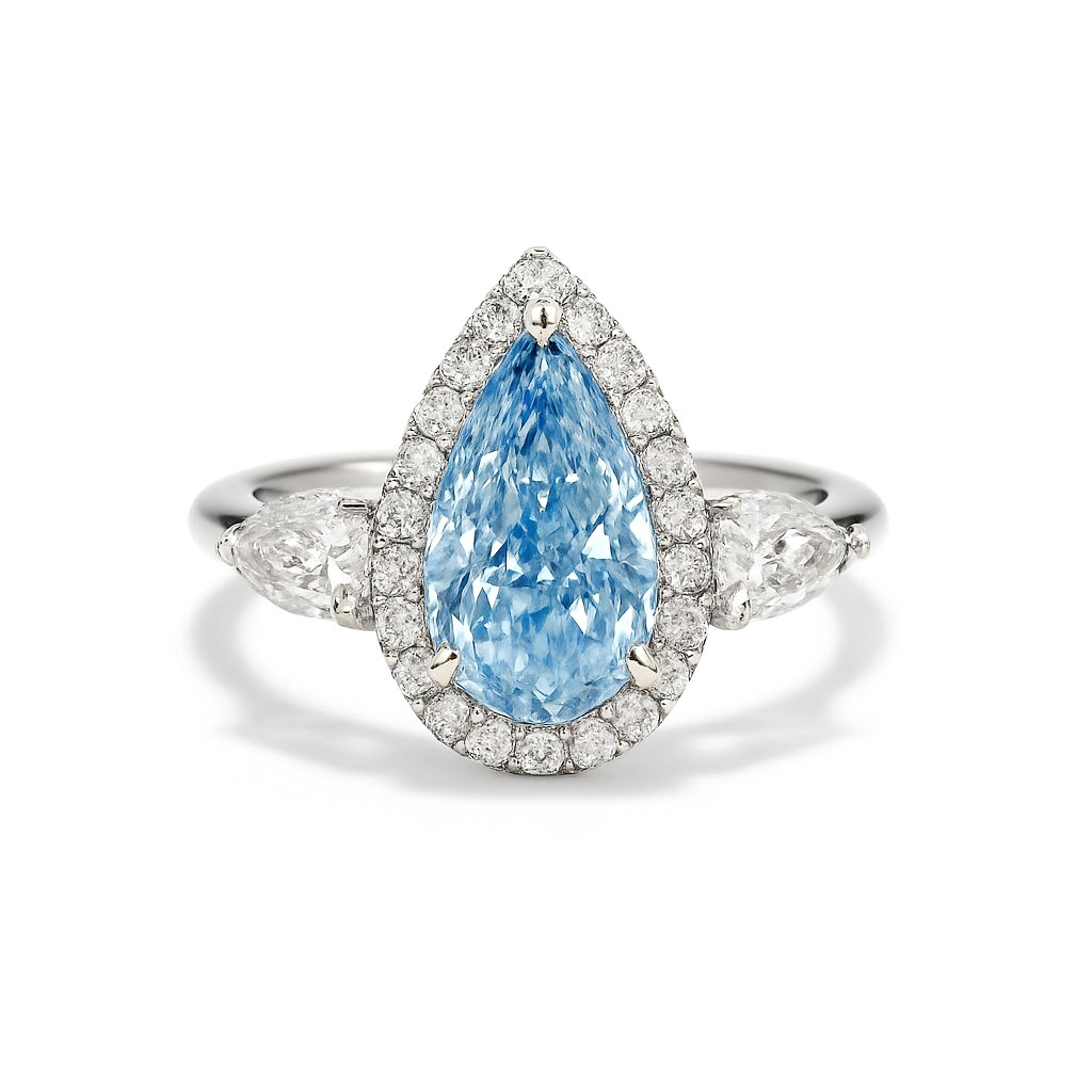 18K白金 實驗室梨形培育藍鑽石戒指