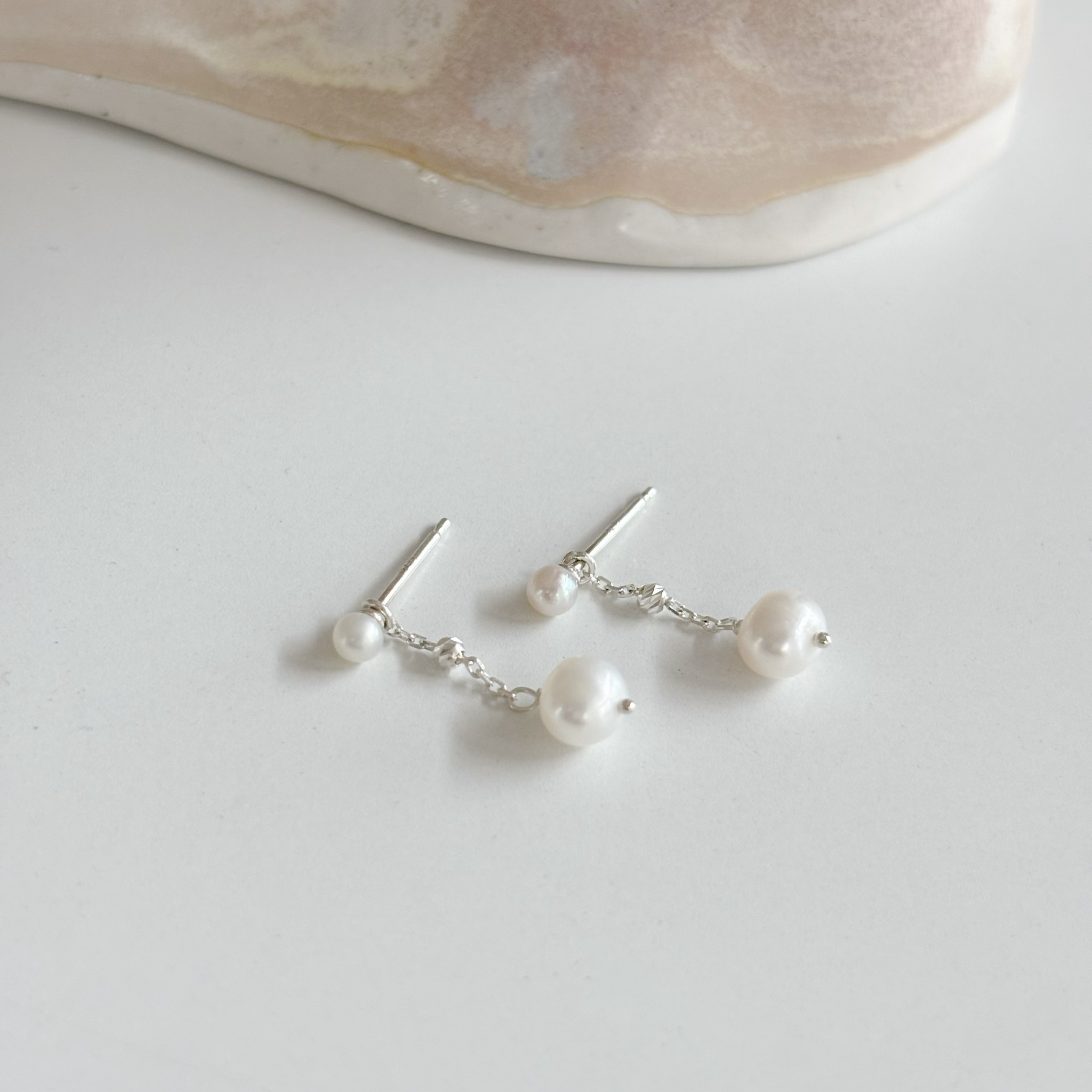 珍珠雙戴式小鍊子耳環