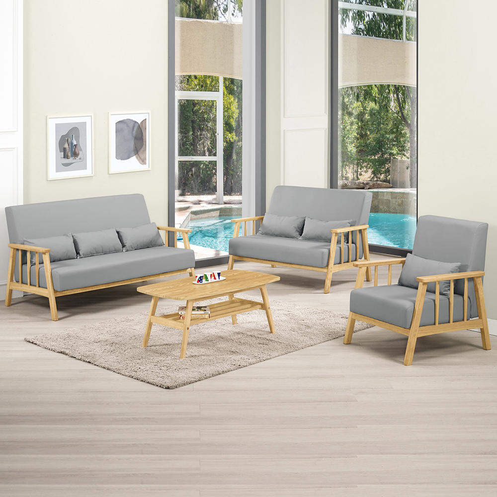 潔西藍灰色貓抓布面實木沙發組合-三件組(1人+2人+3人-附抱枕)