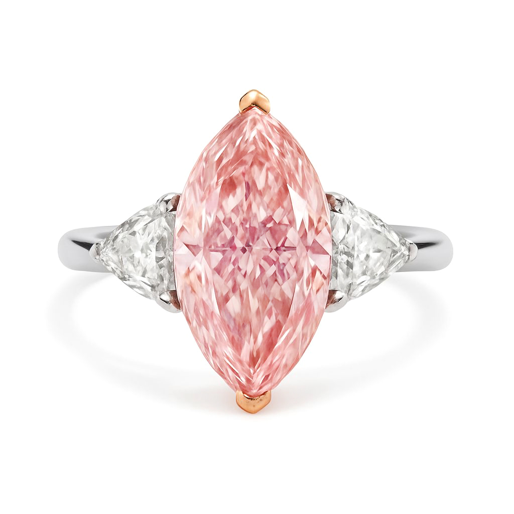18K白金及玫瑰金實驗室馬眼形培育粉鑽石戒指