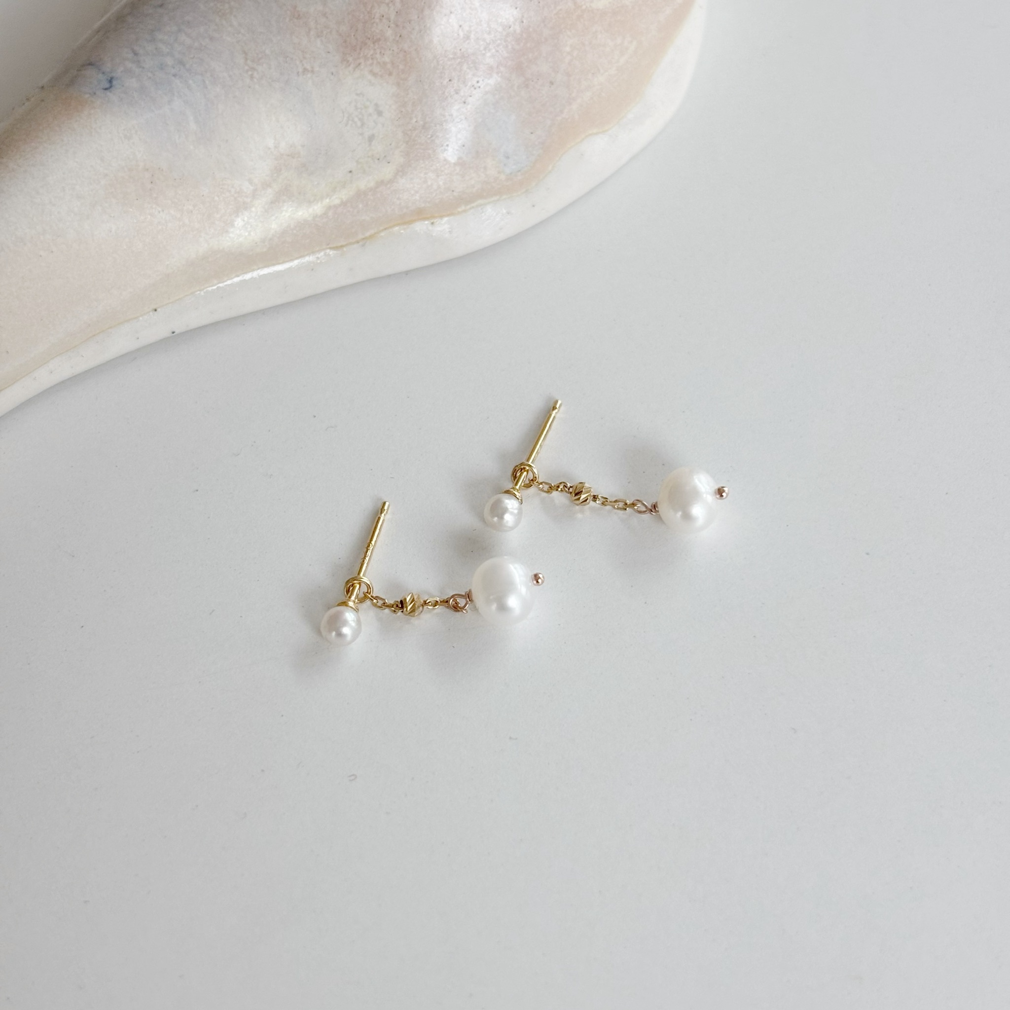 珍珠雙戴式小鍊子耳環