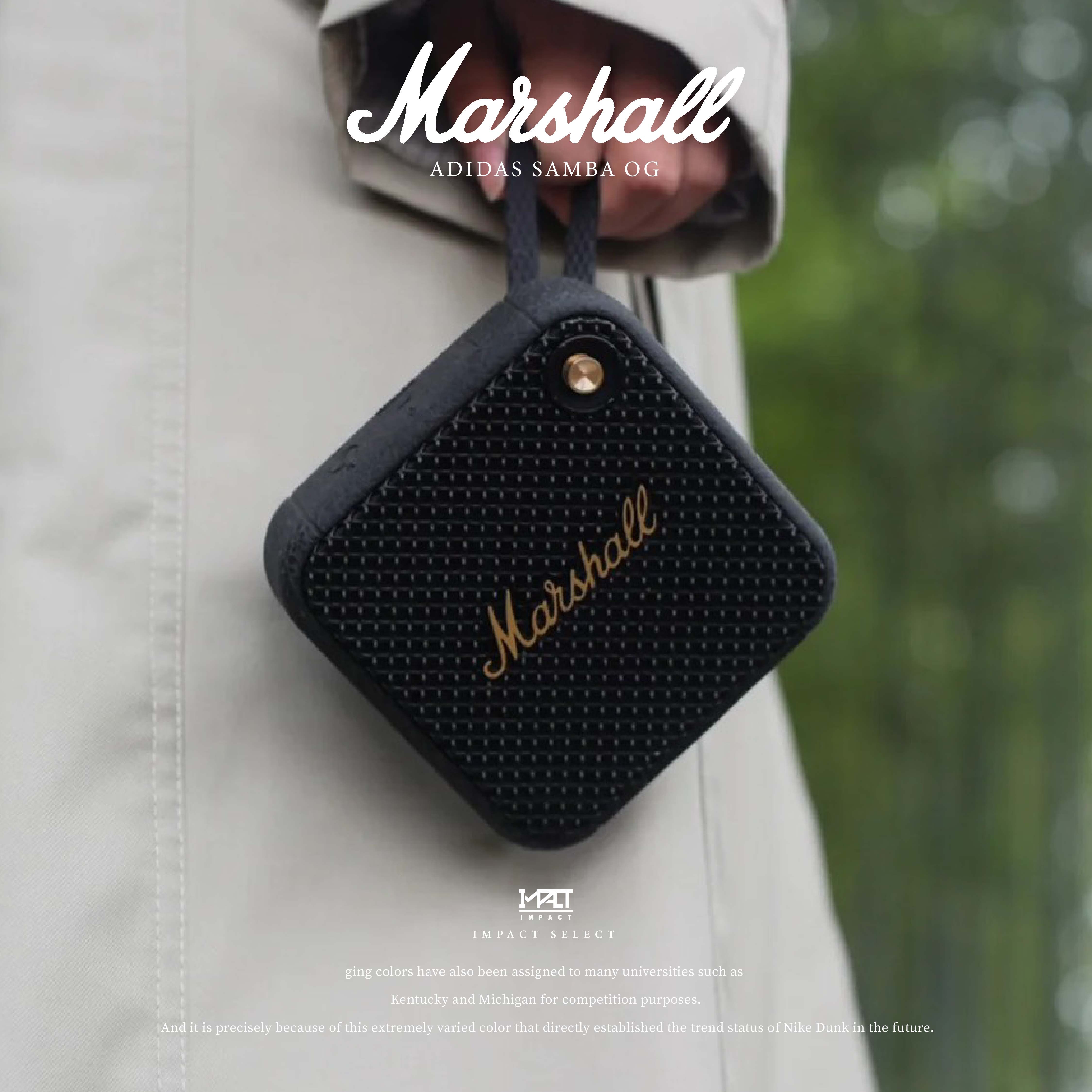 Marshall Willen 攜帶式藍牙喇叭 古銅黑 IP67 防水 復古 音響 續行15小時以上