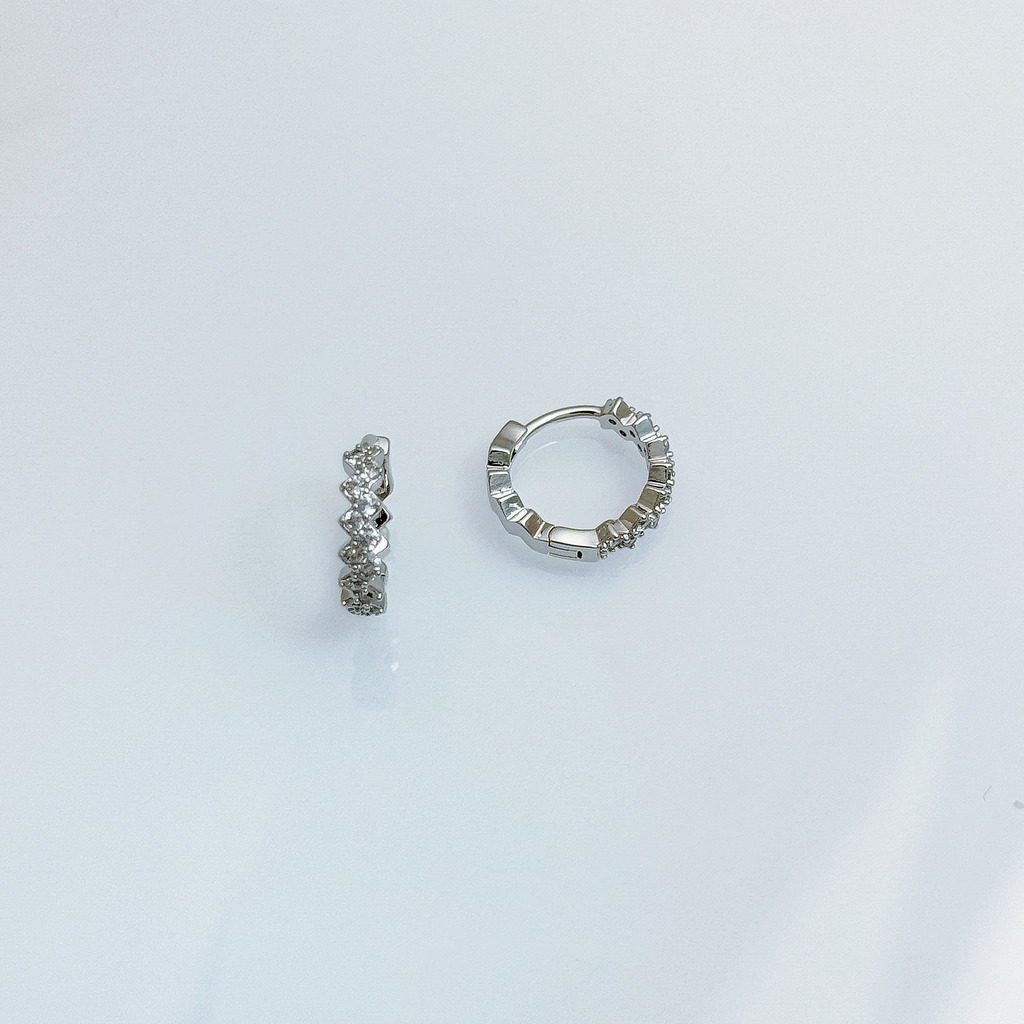 金銀菱格排鑽耳環