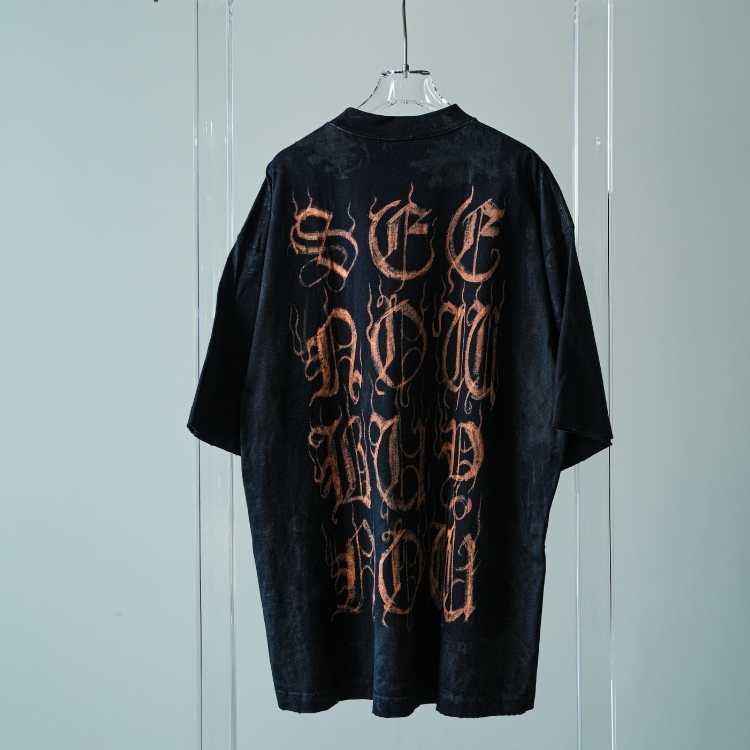 Balenciaga 黑灰做舊火焰字體短袖上衣 XXS號