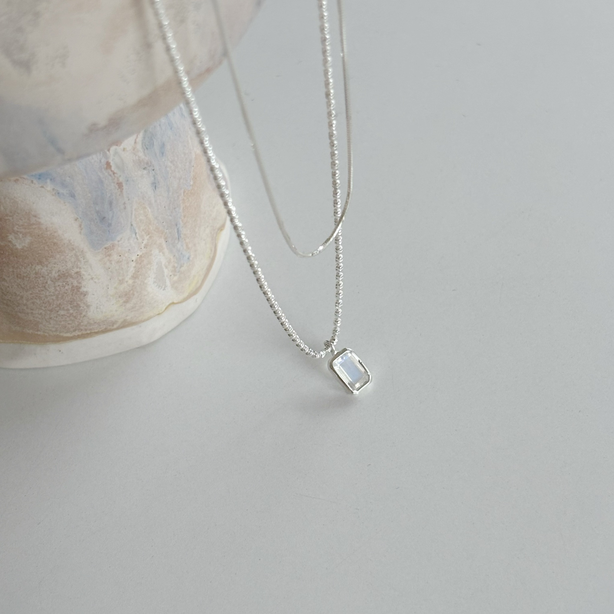 Emerald cut月光石雙層節節蛇鏈