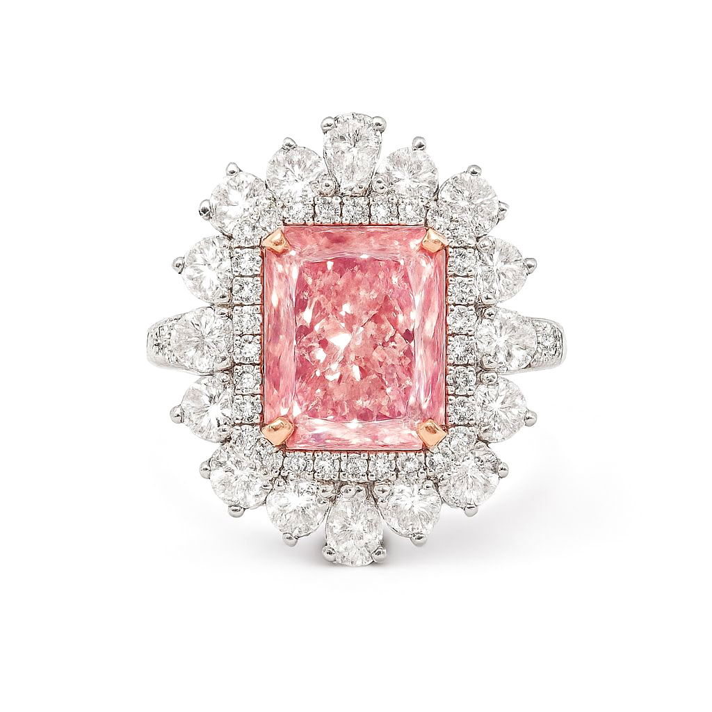 18K白金 實驗室培育粉鑽石戒指兩用吊墜