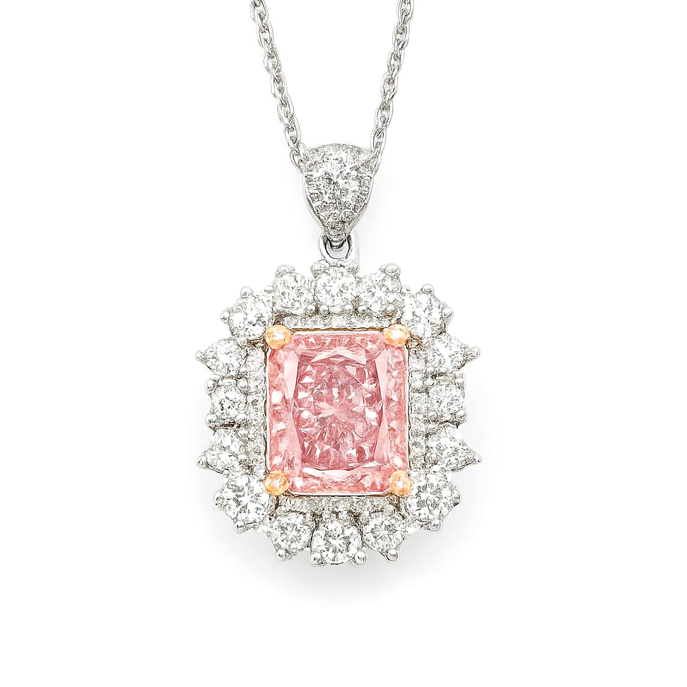 18K白金 實驗室培育粉鑽石戒指兩用吊墜