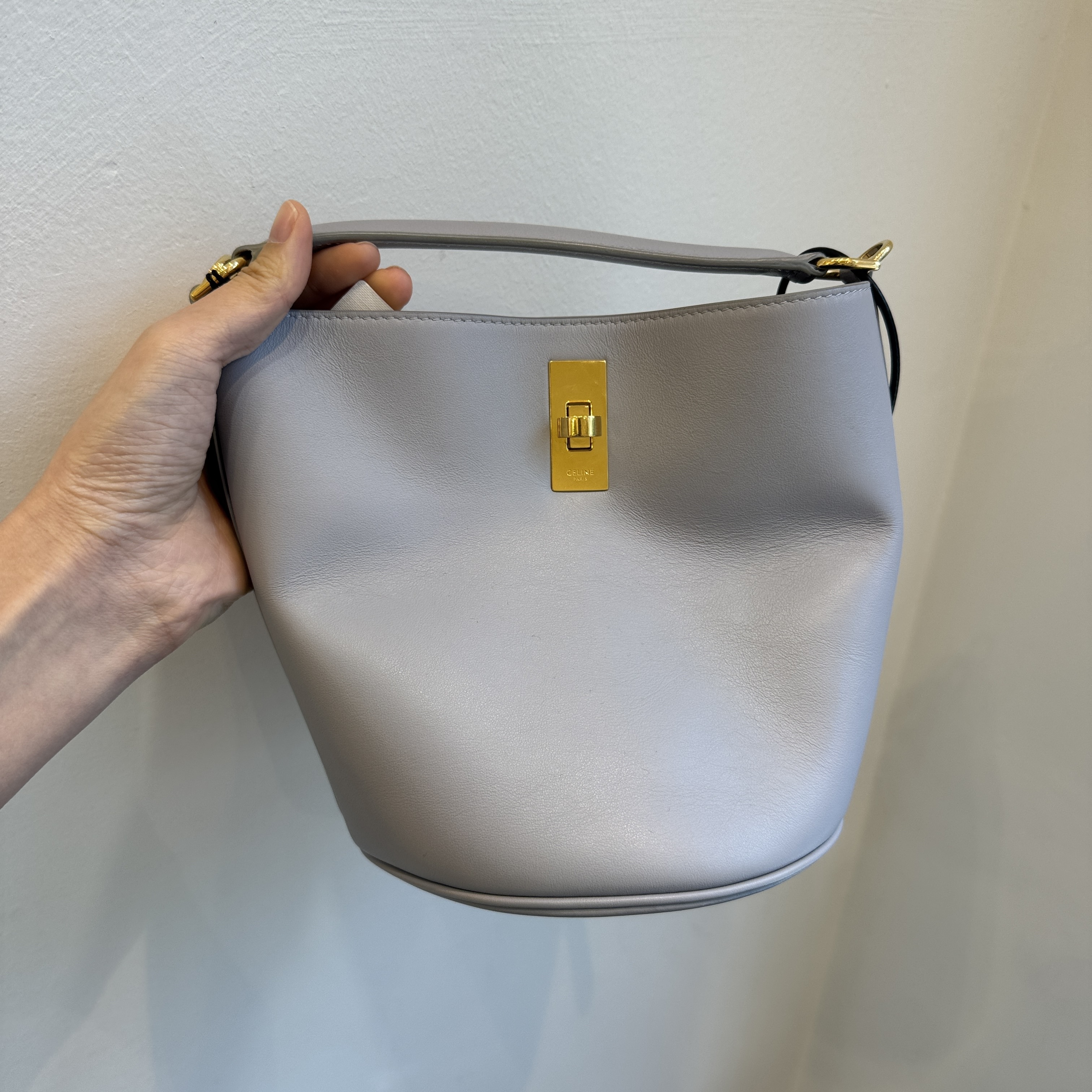 Celine bag TEEN BUCKET 16 in Smooth Calfskin Light Grey