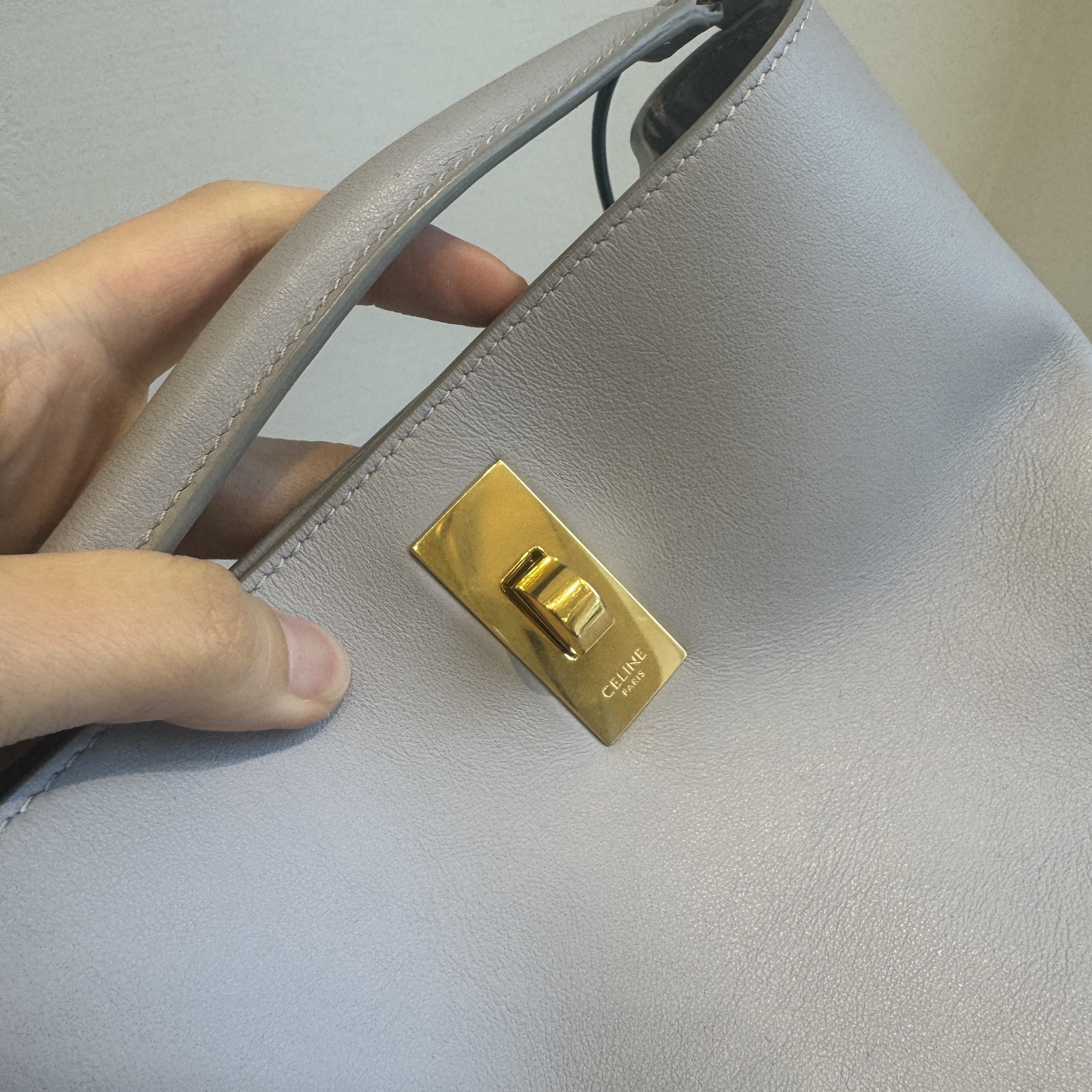 Celine bag TEEN BUCKET 16 in Smooth Calfskin Light Grey