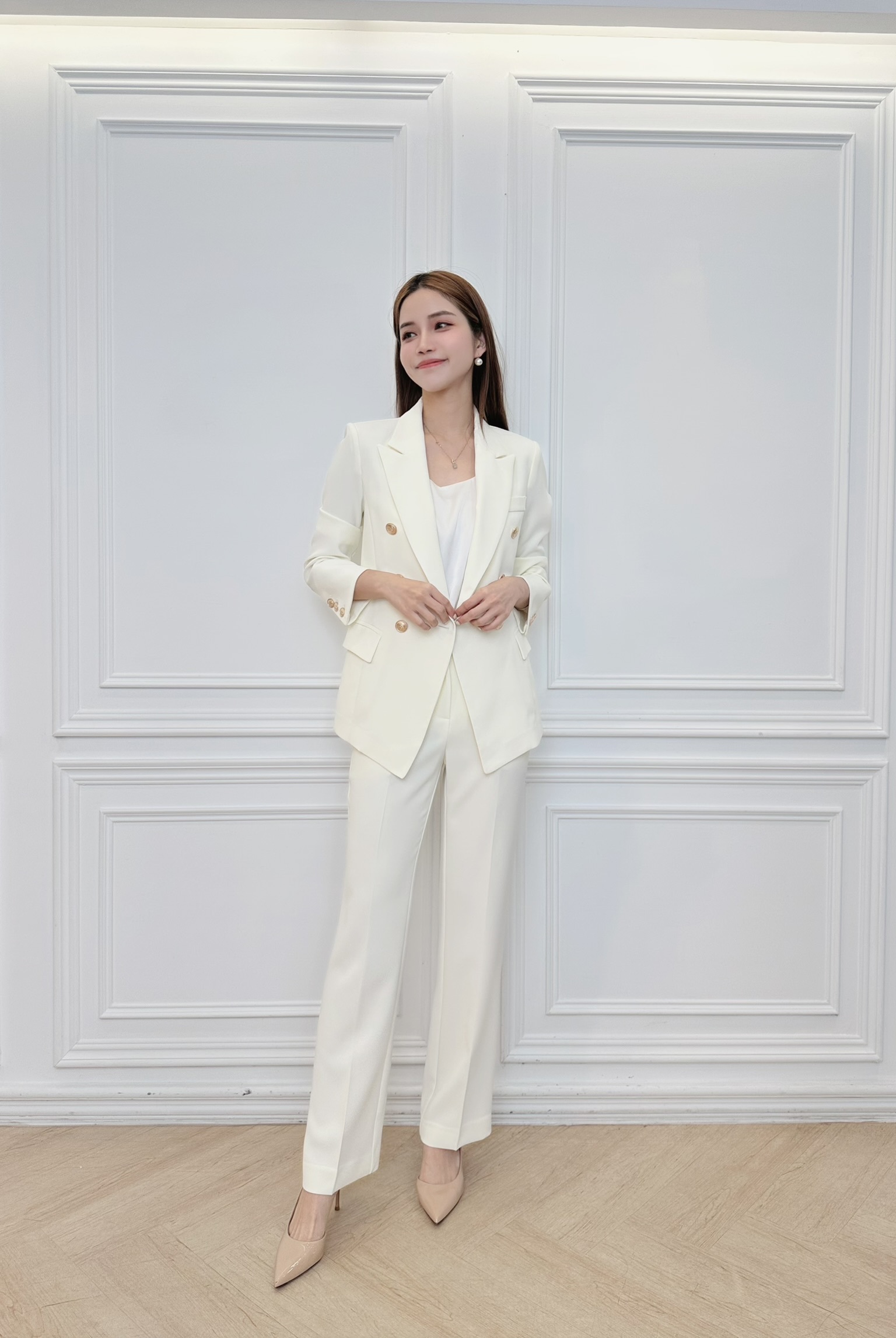 (職場必備)專業經典金釦西裝套裝