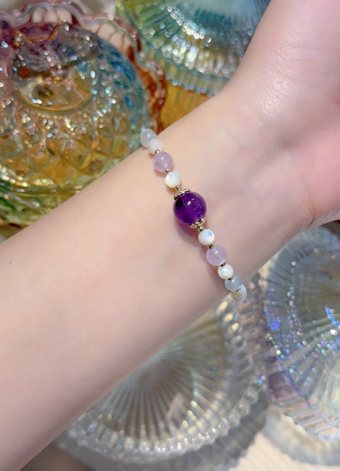 紫水晶/白貝母水晶手鍊