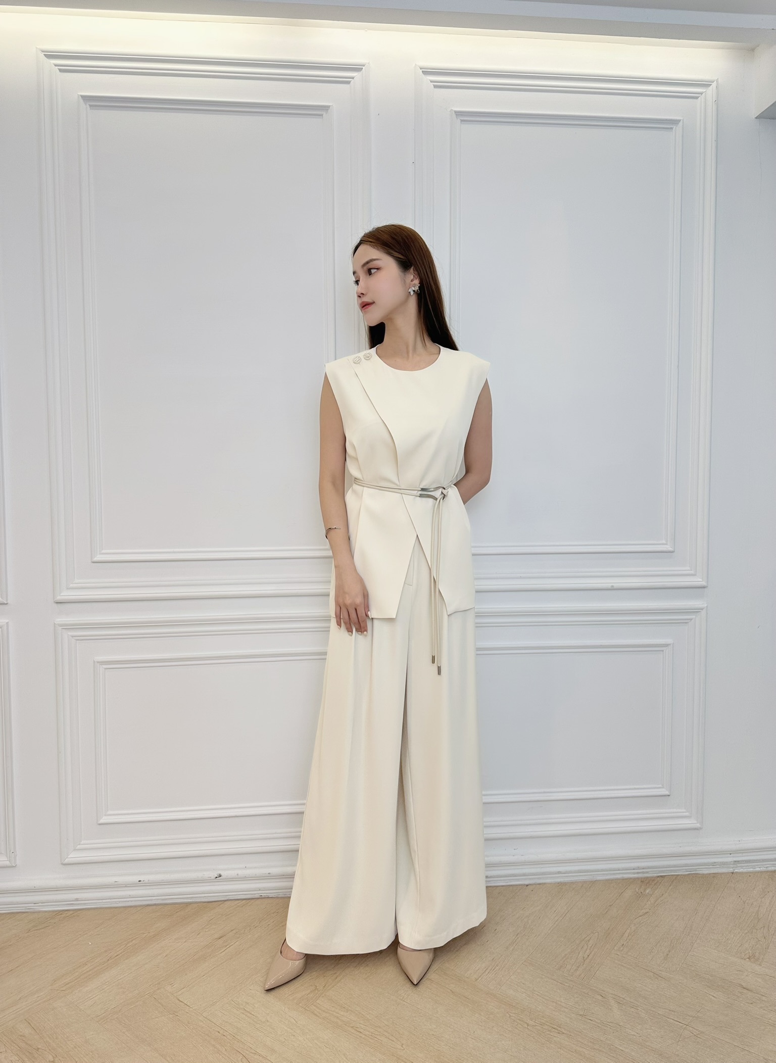 雙銀釦開衩背心+長褲SET