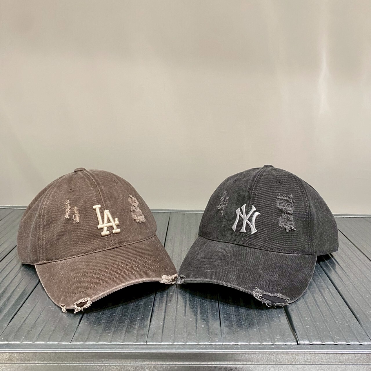 韓國 MLB 洋基 刷破水洗帽 3ACPVV34NGP007-07BRL/50CGS