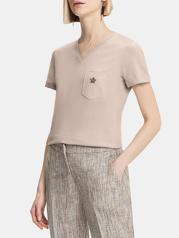 LORENA V領T恤(沙色)