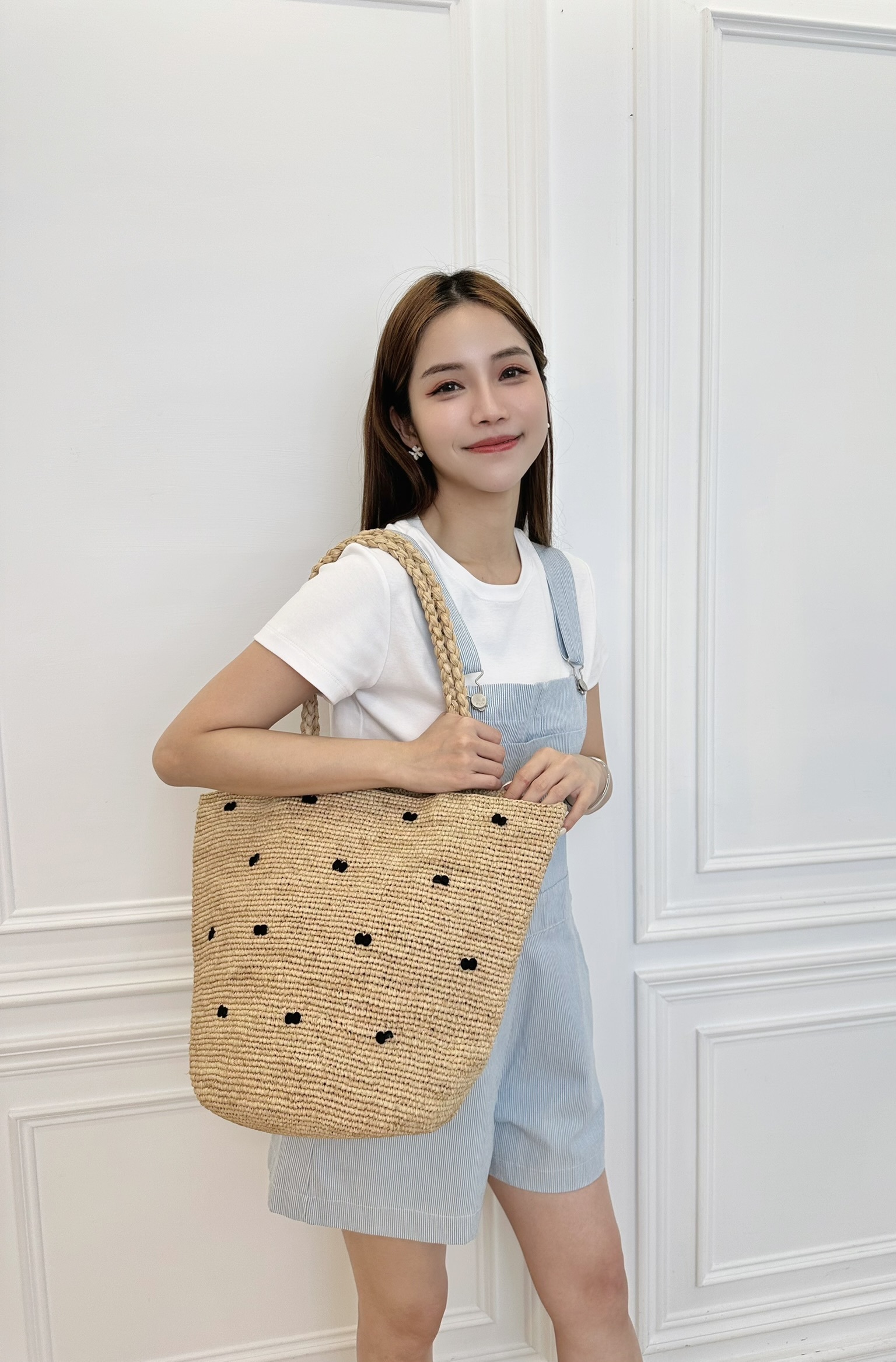 (夏日花漾)點點拉菲草編織包