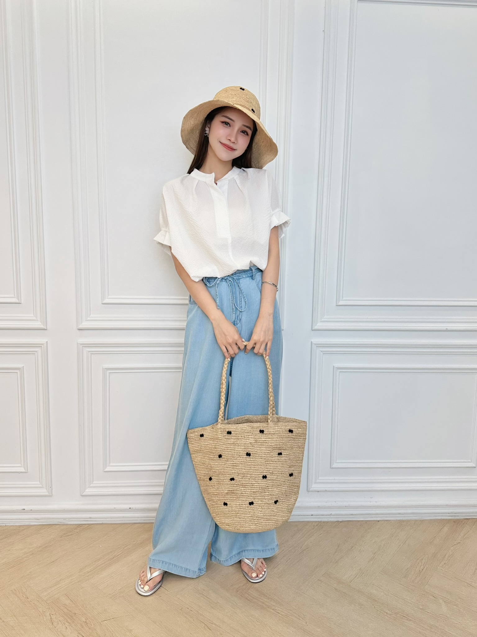 (夏日花漾)點點拉菲草編織包