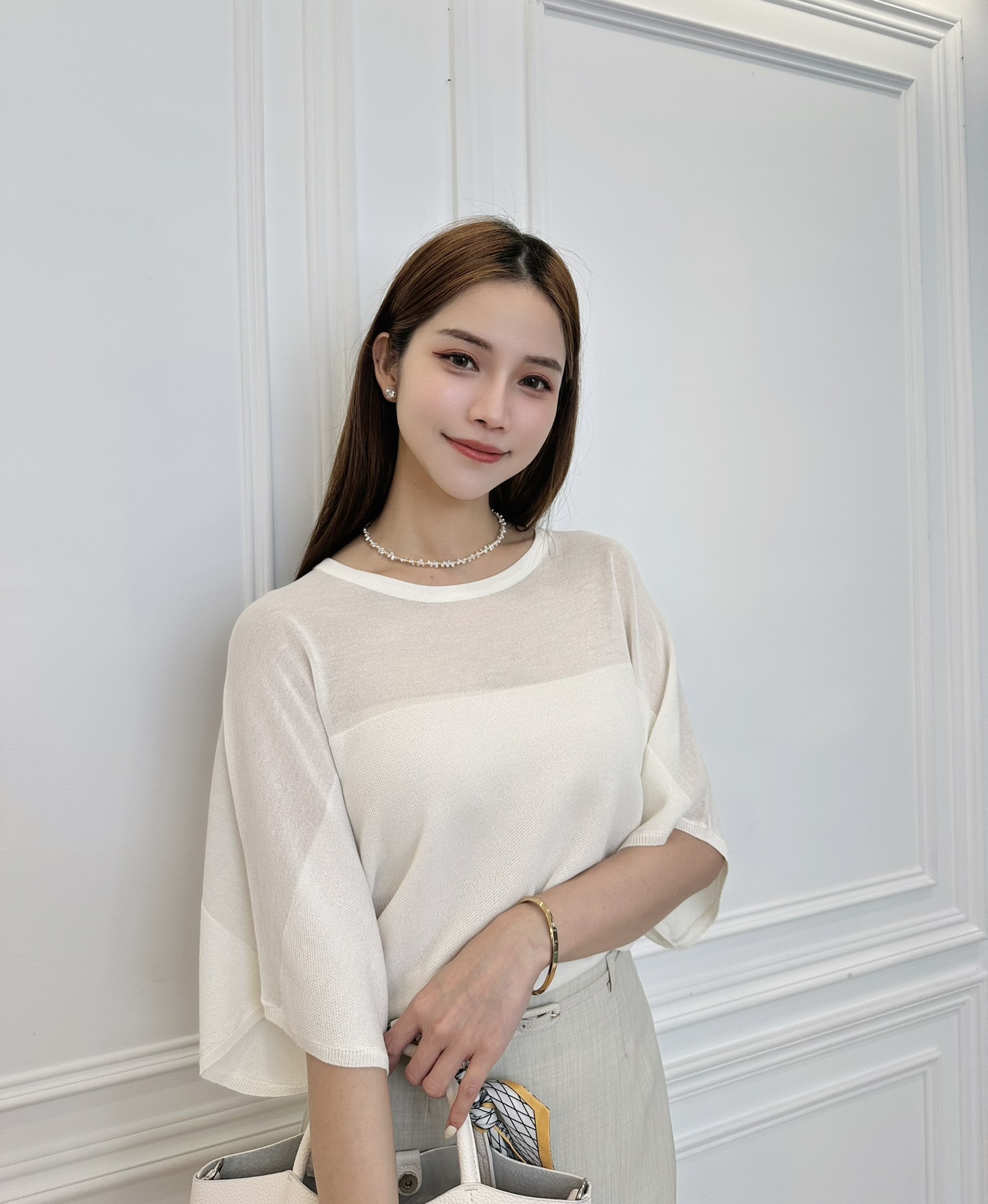 微透五分袖針織上衣