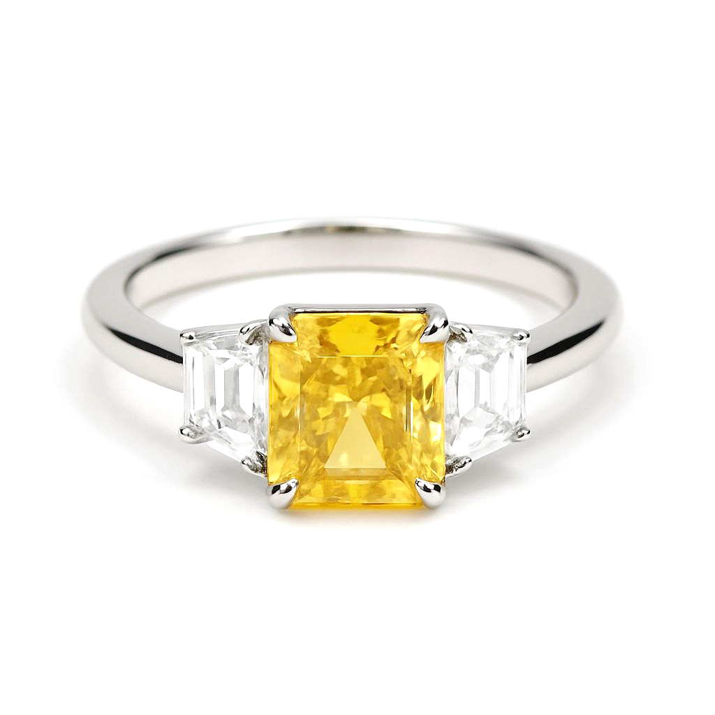 18K白金 實驗室梨枕形培育黃鑽石戒指