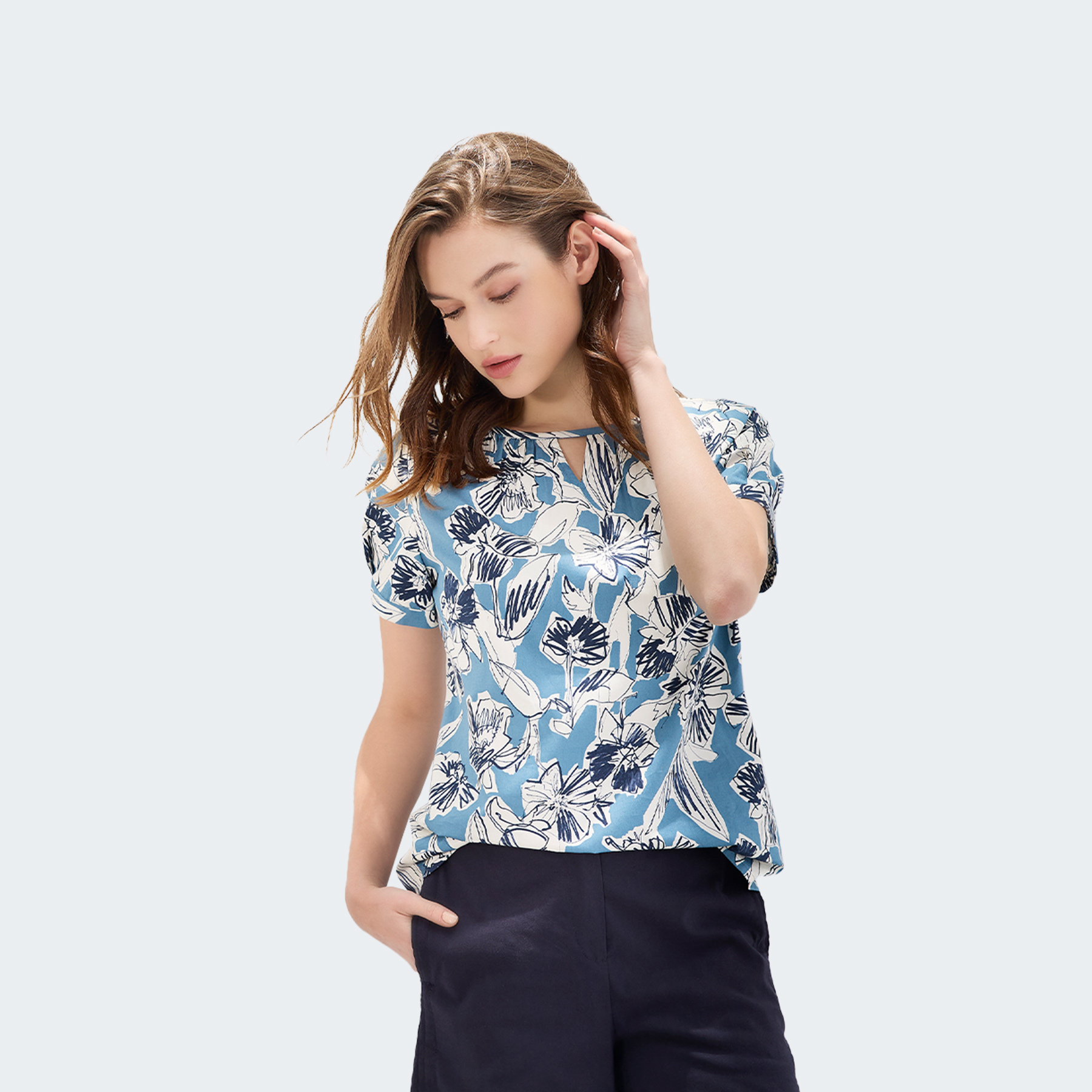 純棉手繪感印花上衣