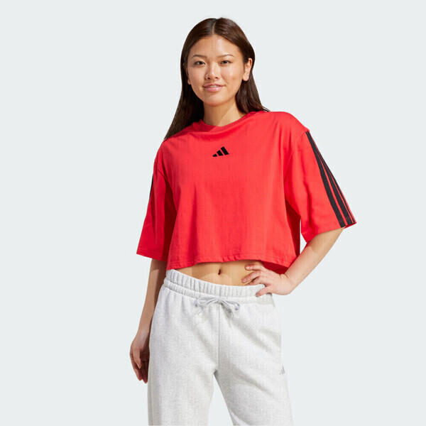 Adidas W 3S SJ TLR T JE1198 女 T恤 短版 短袖上衣 運動上衣 休閒短袖 落肩 紅黑