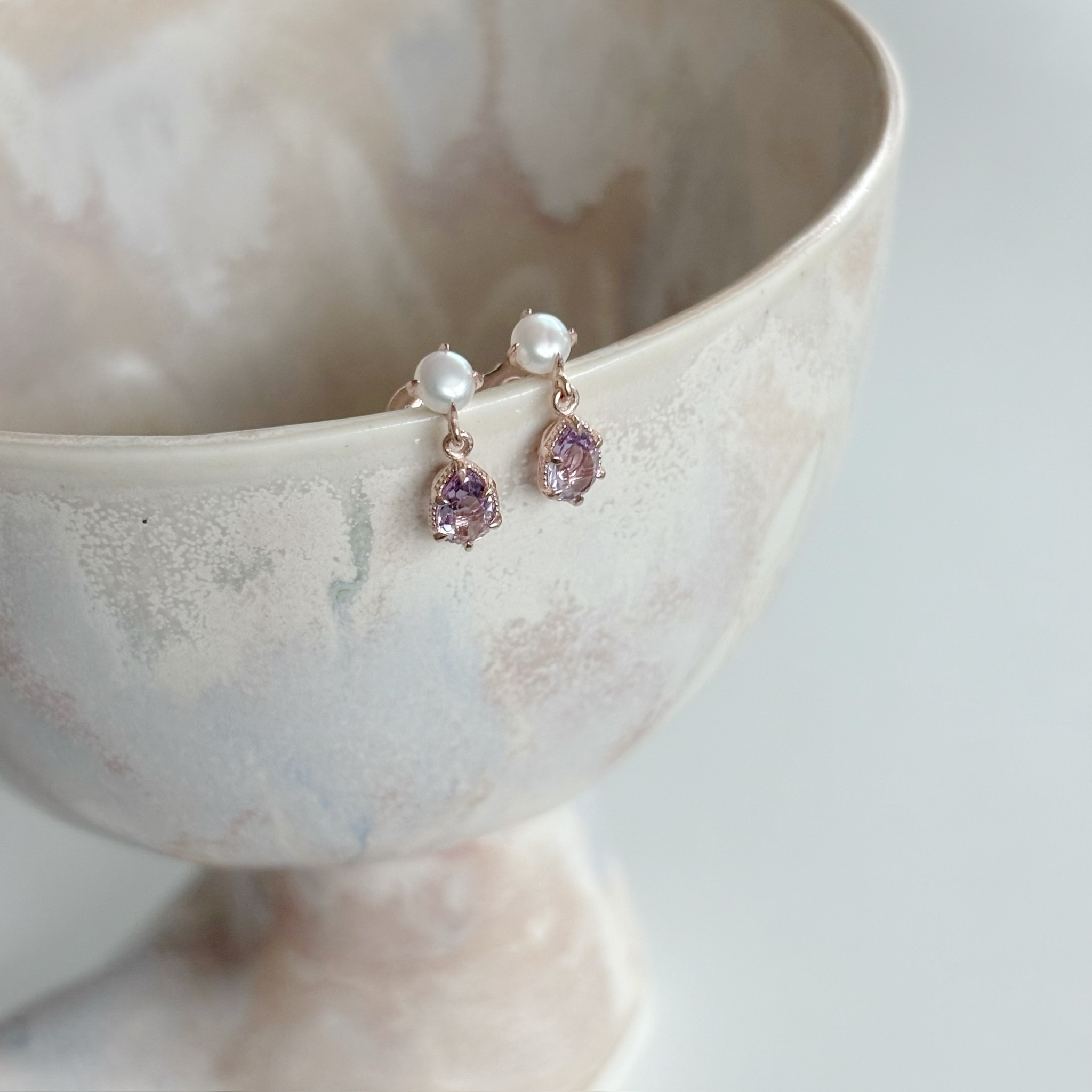 Pearl tear紫水晶耳環