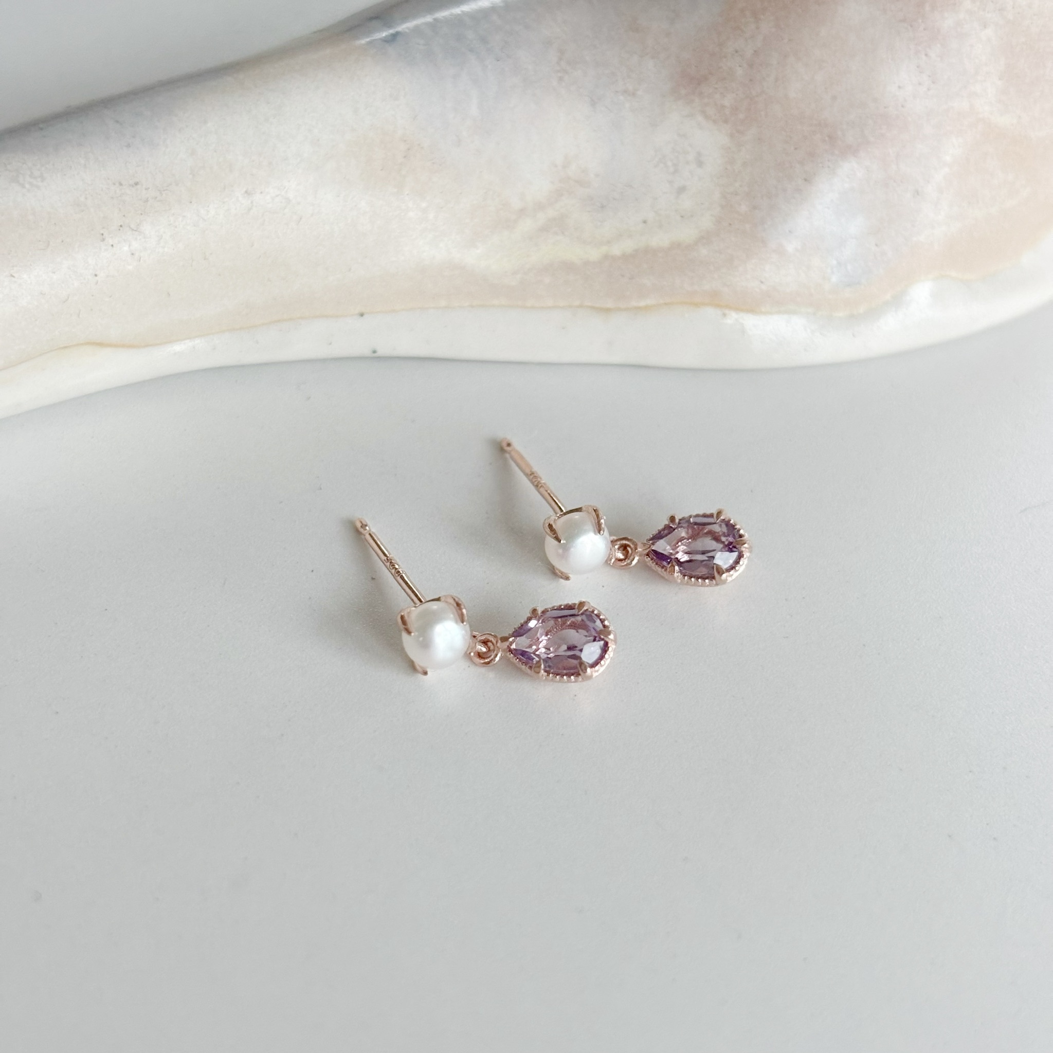 Pearl tear紫水晶耳環