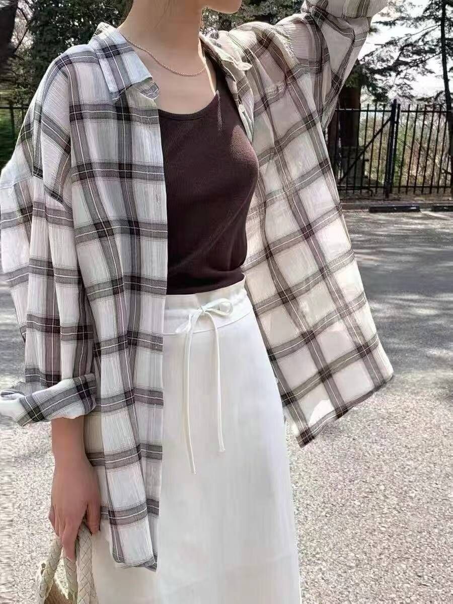 (現貨) 清新大格紋棉麻襯衫❘ myutea ❘ 25J17