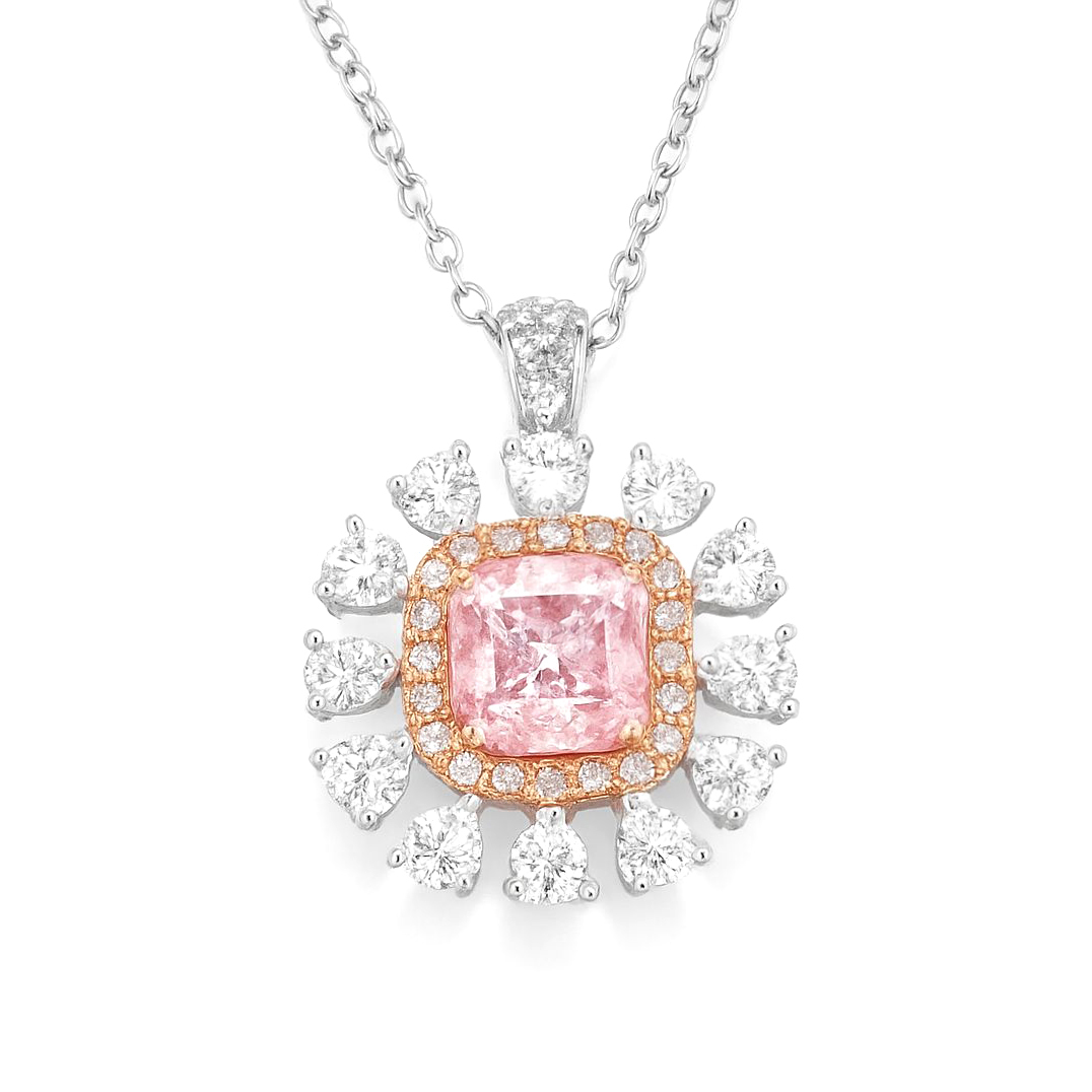 18K白金 實驗室培育粉鑽石戒指兩用吊墜