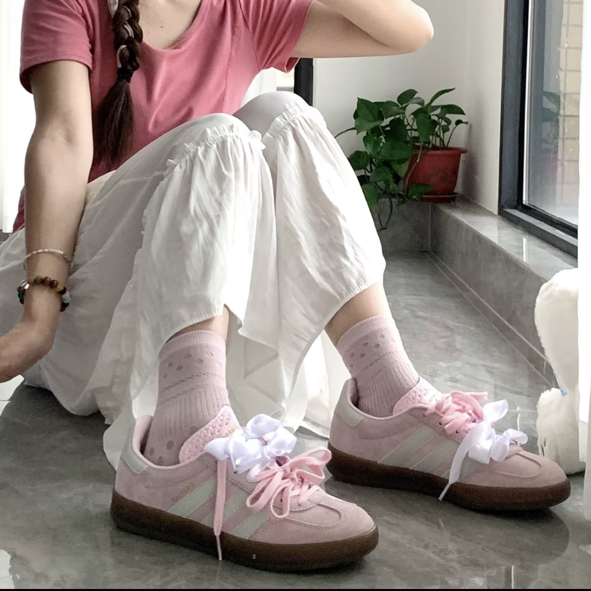 ADIDAS ORIGINALS GAZELLE 櫻花粉 白粉色 焦糖底 麂皮 復古 德訓鞋 女鞋 JI2716