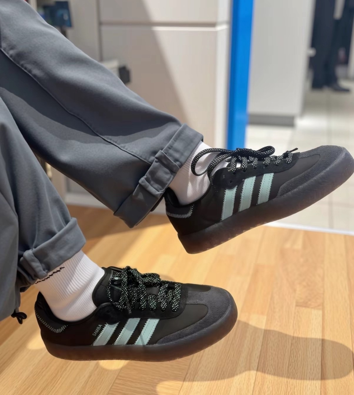 adidas SAMBAE 黑綠 女款 運動休閒鞋 舒適百搭 低幫厚底 愛迪達原創潮鞋